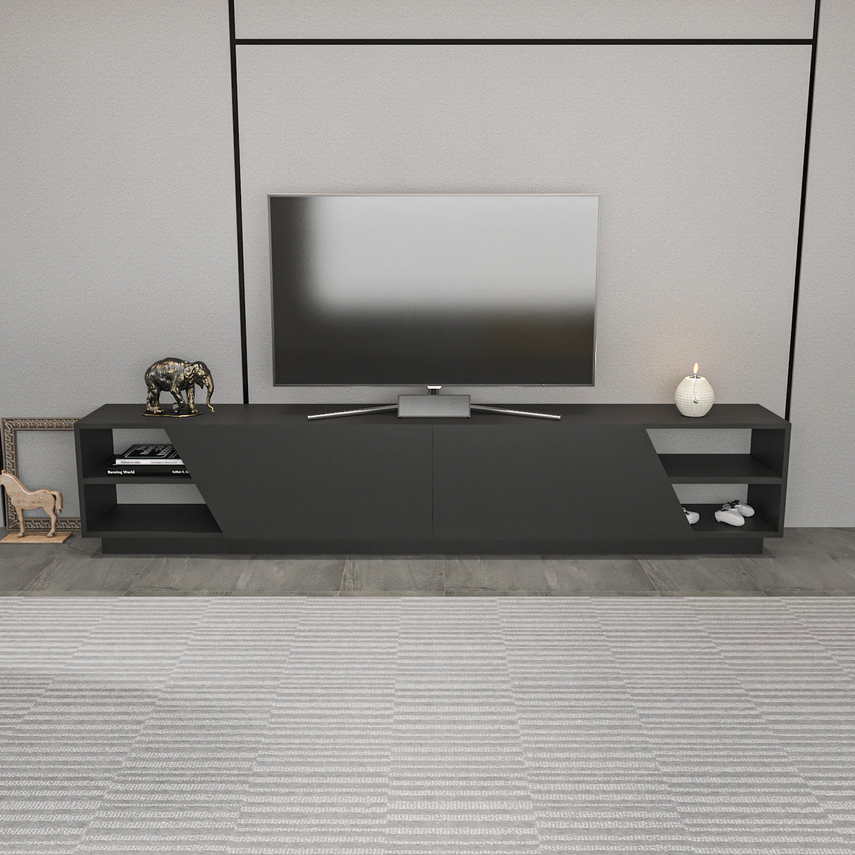 TV furniture Rhodes Anthracite Melamine 240x47.4x37.1 cm