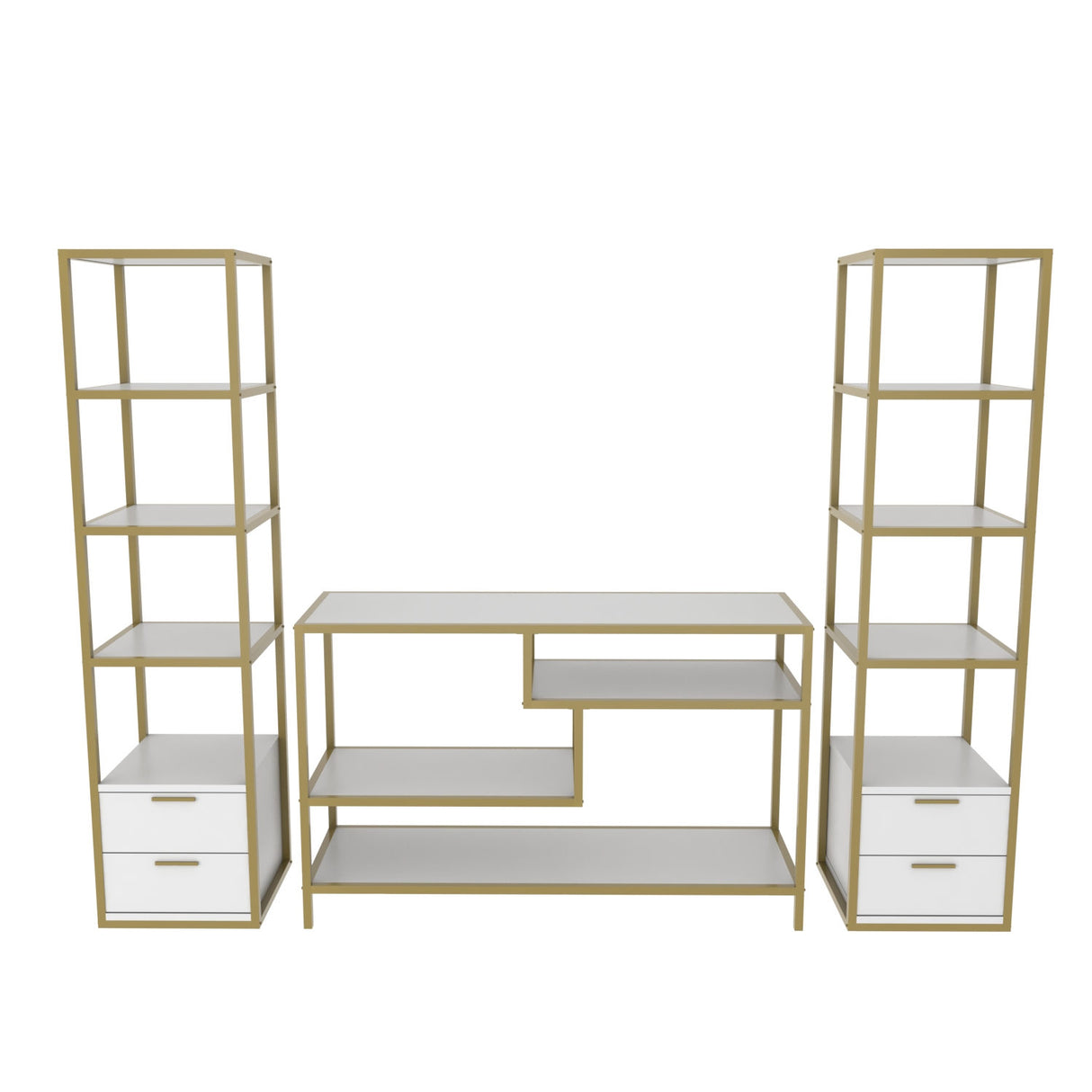 TV furniture set Robbins Gold Gold White Melamine 198x160x39 cm