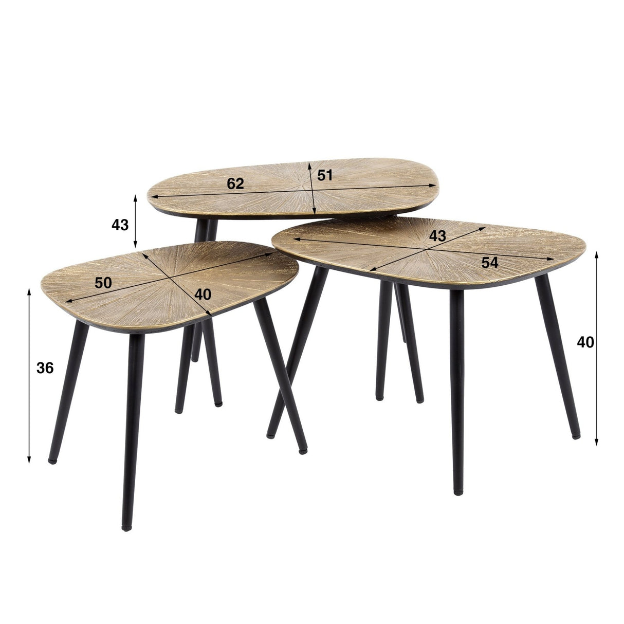 Arno Metal square coffee table set of 3 antique gold