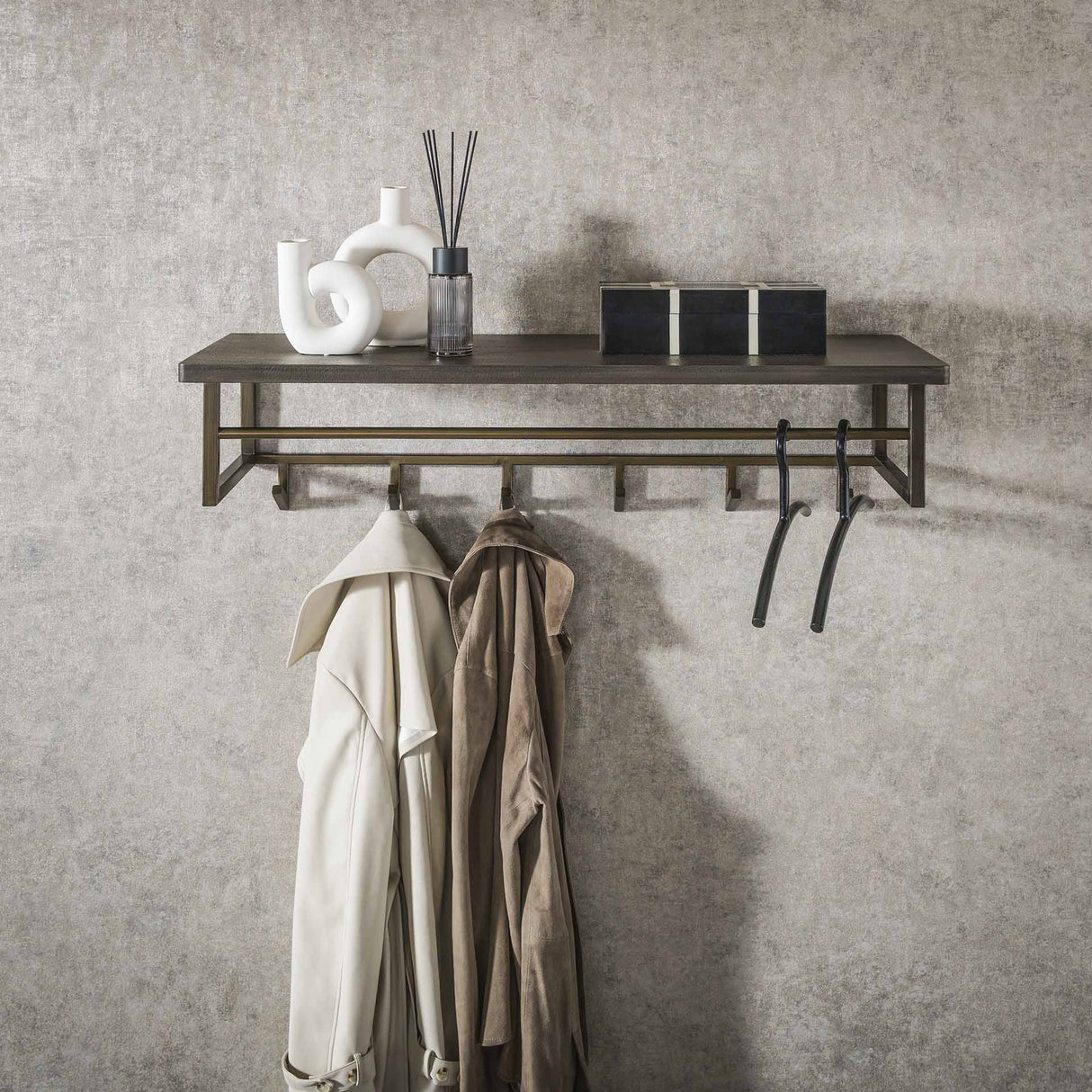 Coat rack Ferre 6-hooks - With Hat Shelf - Metal Antique Bronze