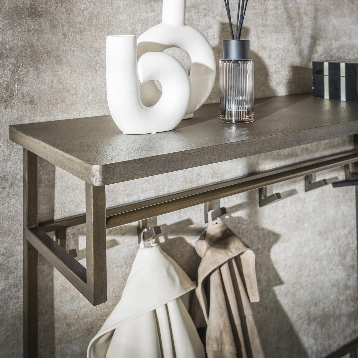 Coat rack Ferre 12-Hook - With Hat Shelf - Antique Bronze Metal