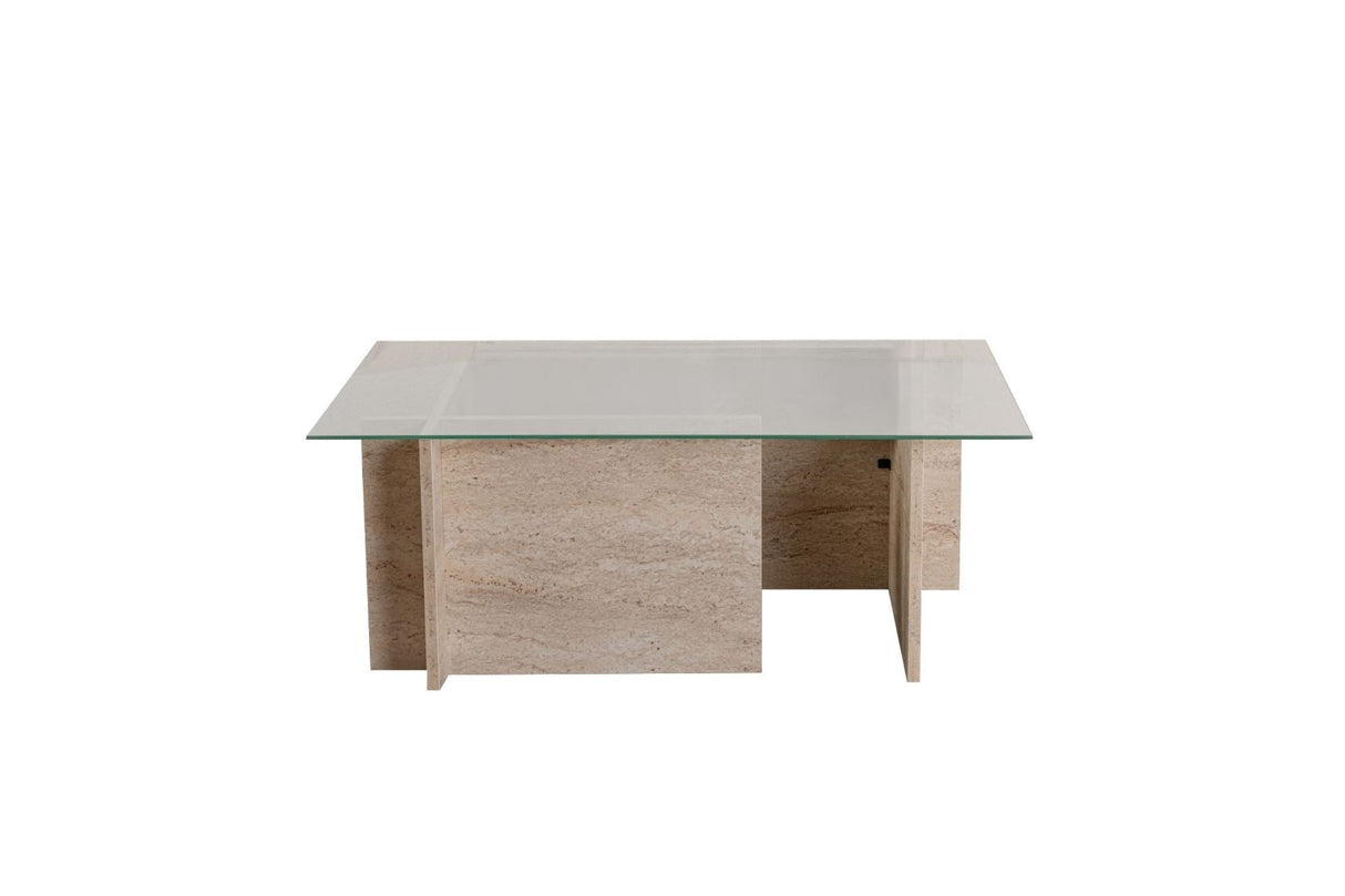 Rectangular Modern Coffee Table Vetroni Travertine Look - Glass - 105x65 cm