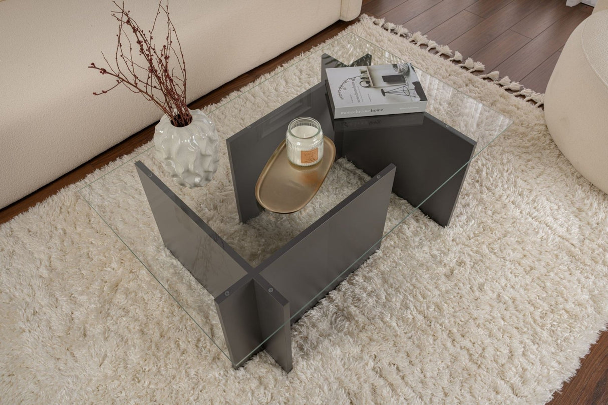 Rectangular Modern Coffee Table Vetroni Anthracite - Glass - 105x65 cm