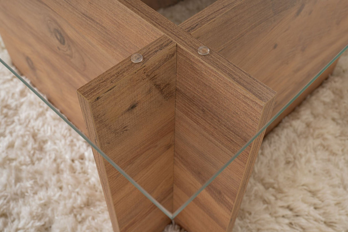 Rectangular Modern Coffee Table Vetroni Atlantic Pine Wood Look - Glass - 105x65 cm