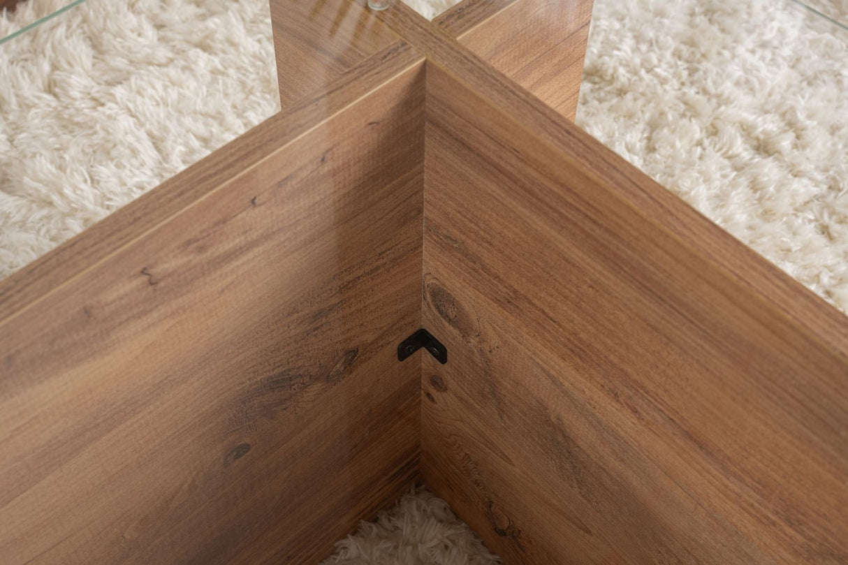 Rectangular Modern Coffee Table Vetroni Atlantic Pine Wood Look - Glass - 105x65 cm