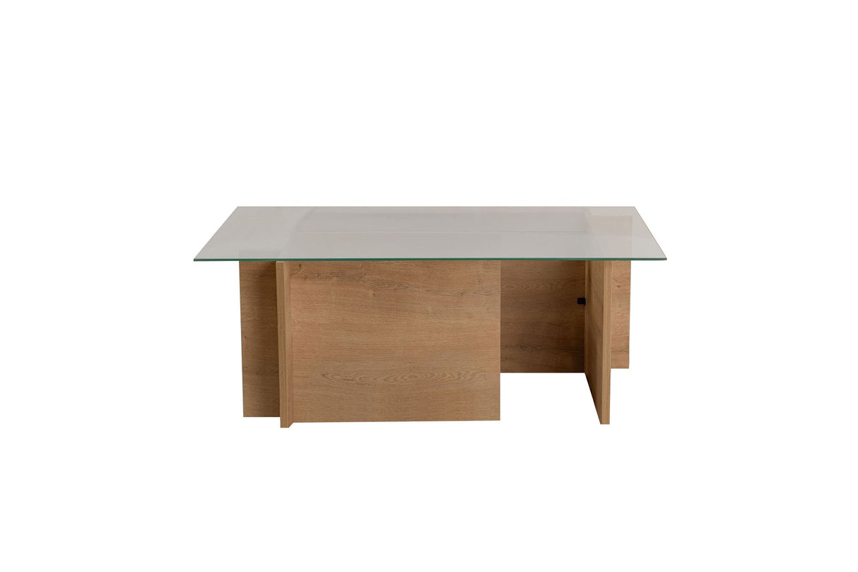 Rectangular Modern Coffee Table Honey Oak Look - Glass - 105x65 cm