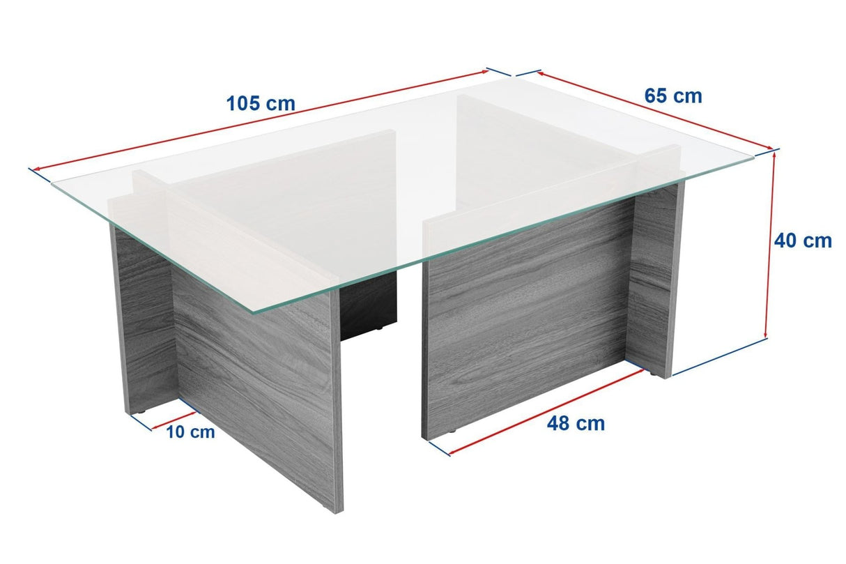 Rectangular Modern Coffee Table Honey Oak Look - Glass - 105x65 cm