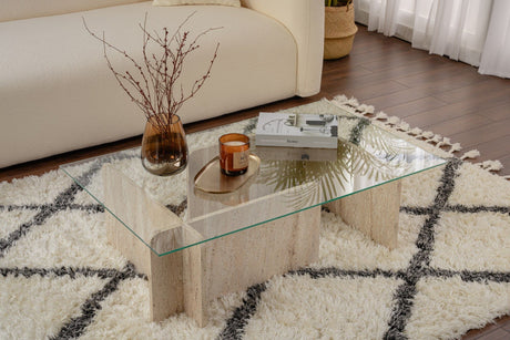 Coffee Table Glass Marble Look Opal 105x65 cm