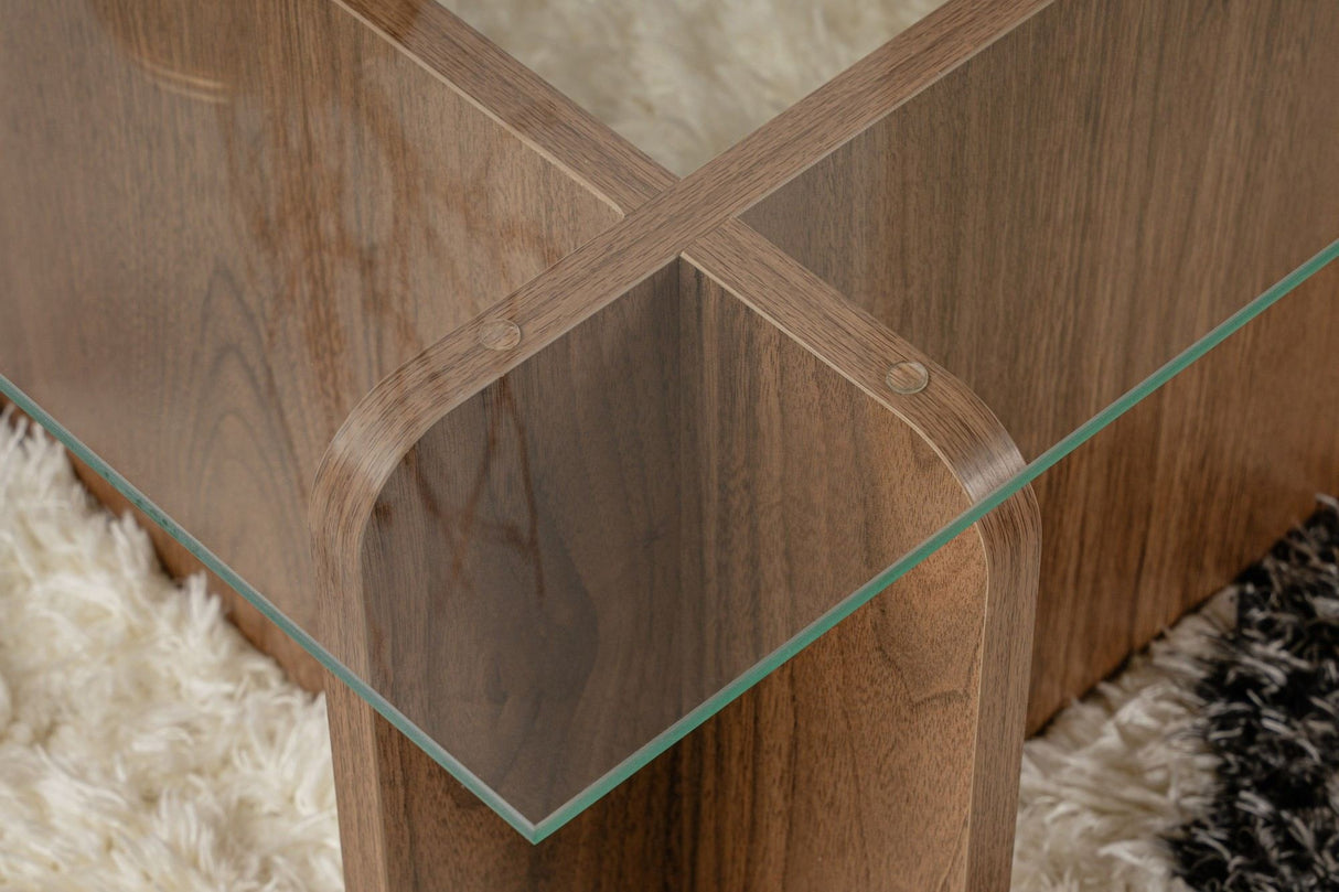 Coffee table Natural Walnut Glass Opal 105x65x30 cm