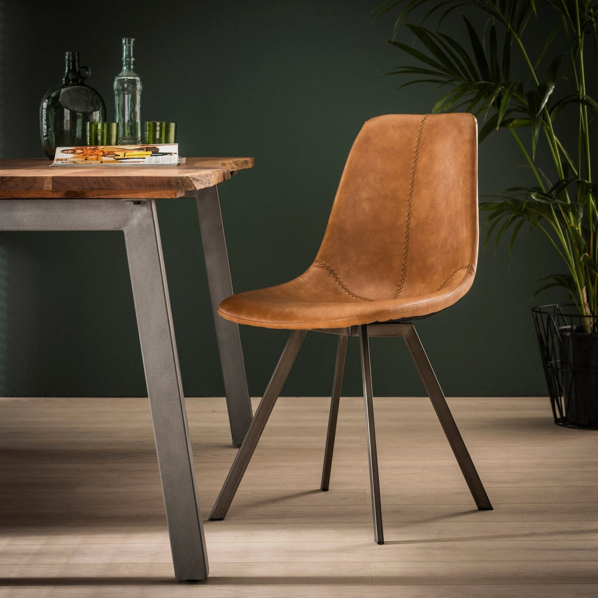 Set of 4 Dining Chairs Siena Saddle PU brown