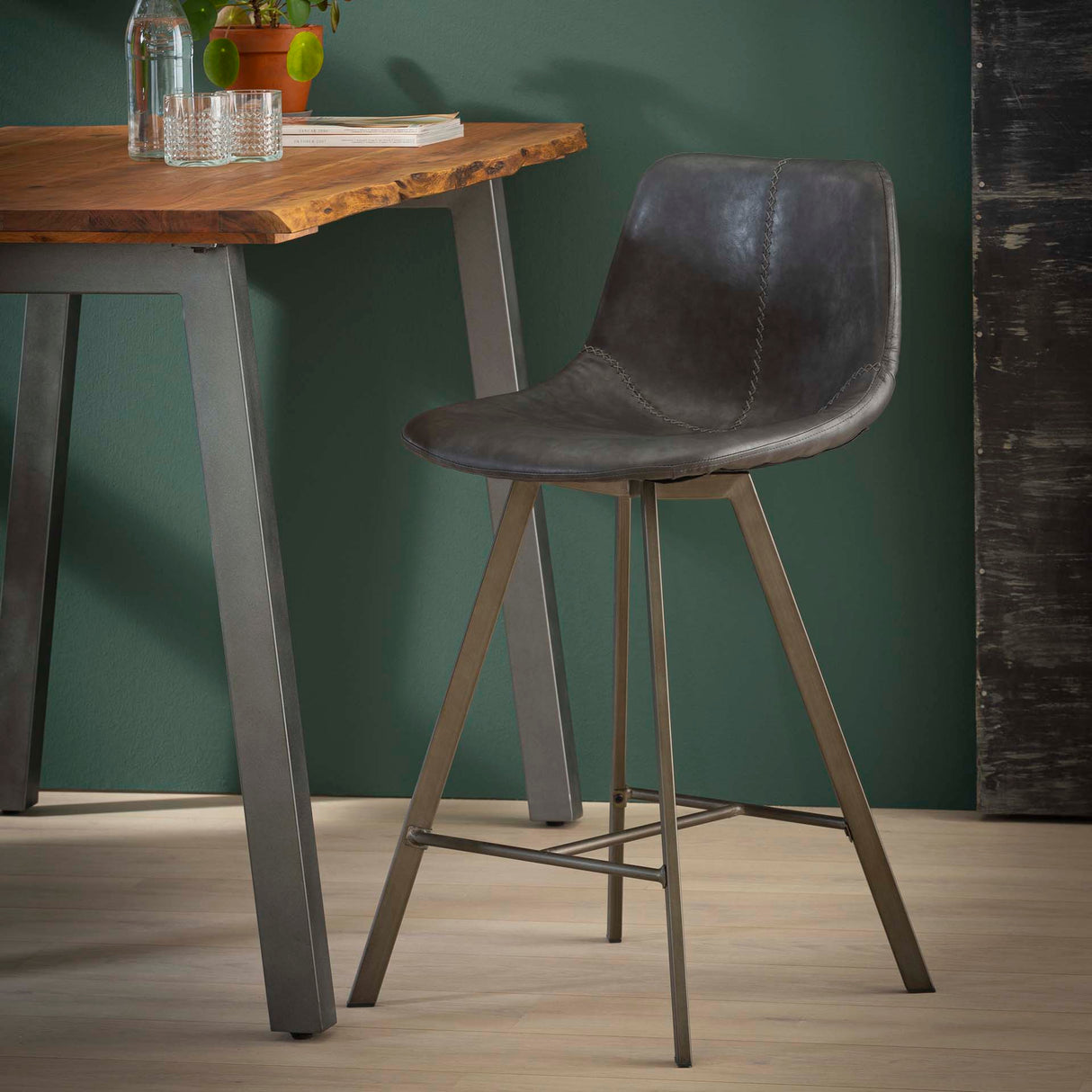 Siena Black Saddle PU Faux Leather Bar Stool