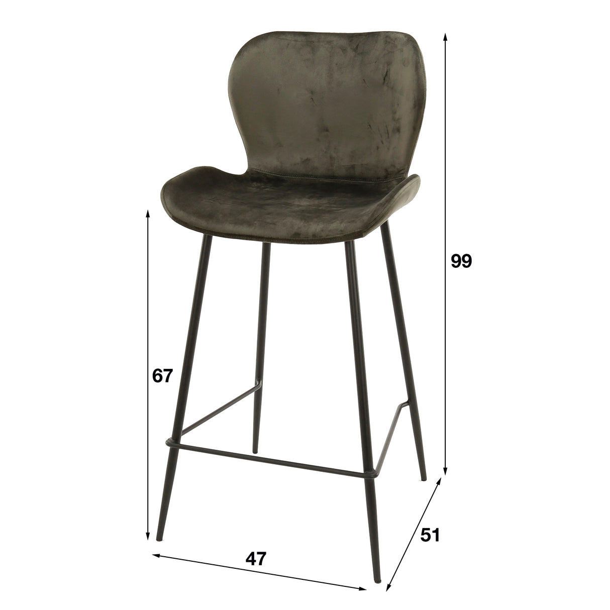 Modern Velvet Bar Stool Anthracite Without Armrests Argo