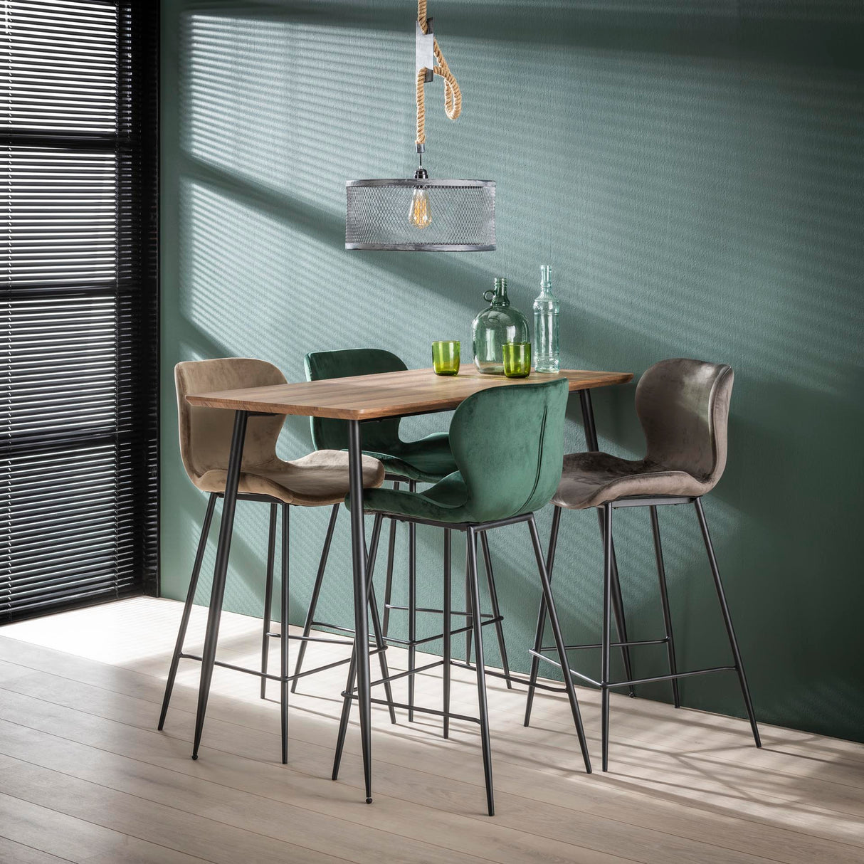 Modern Velvet Green Bar Stool Without Armrests Argo
