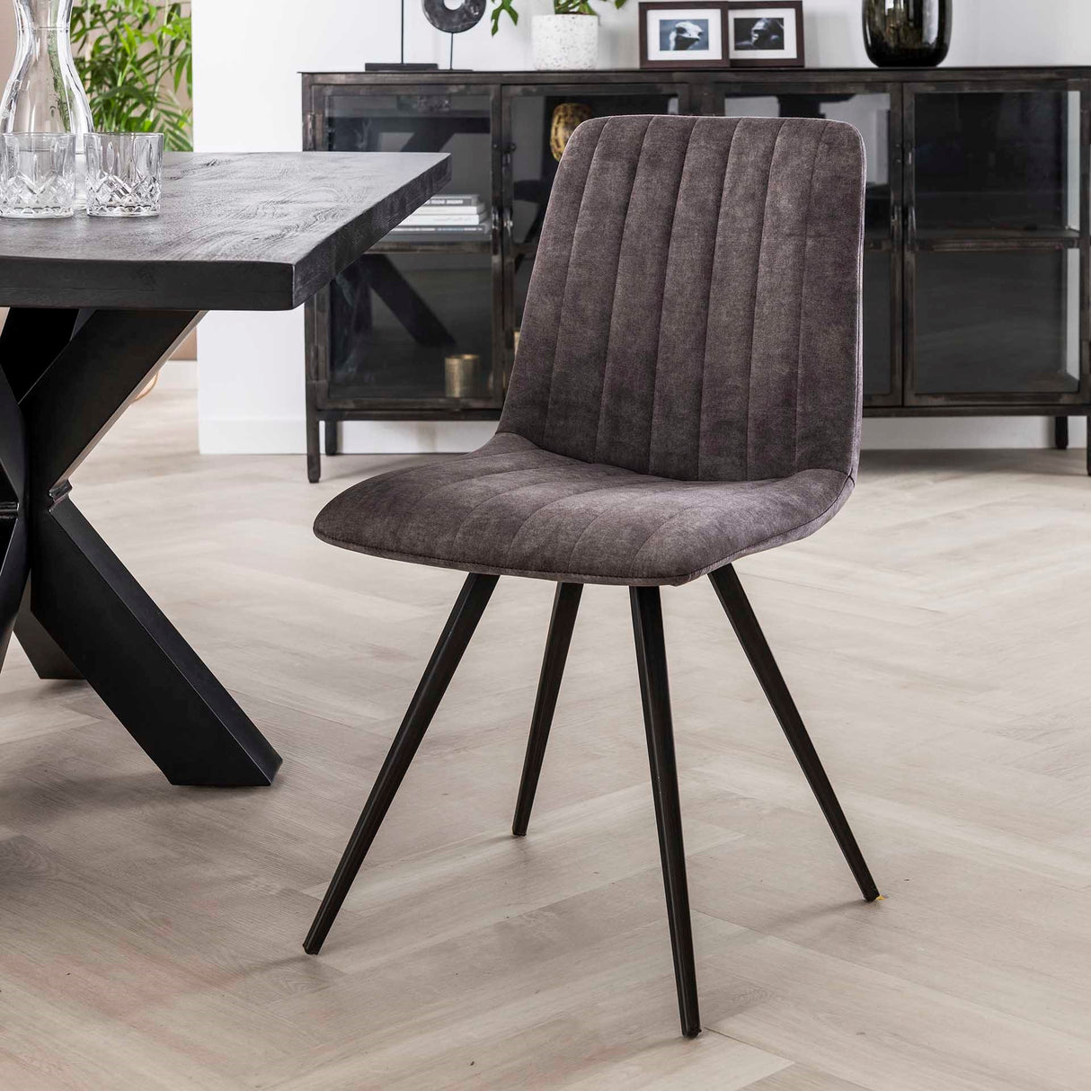 Sadie Velvet Dining Chair Gray - Without Armrests