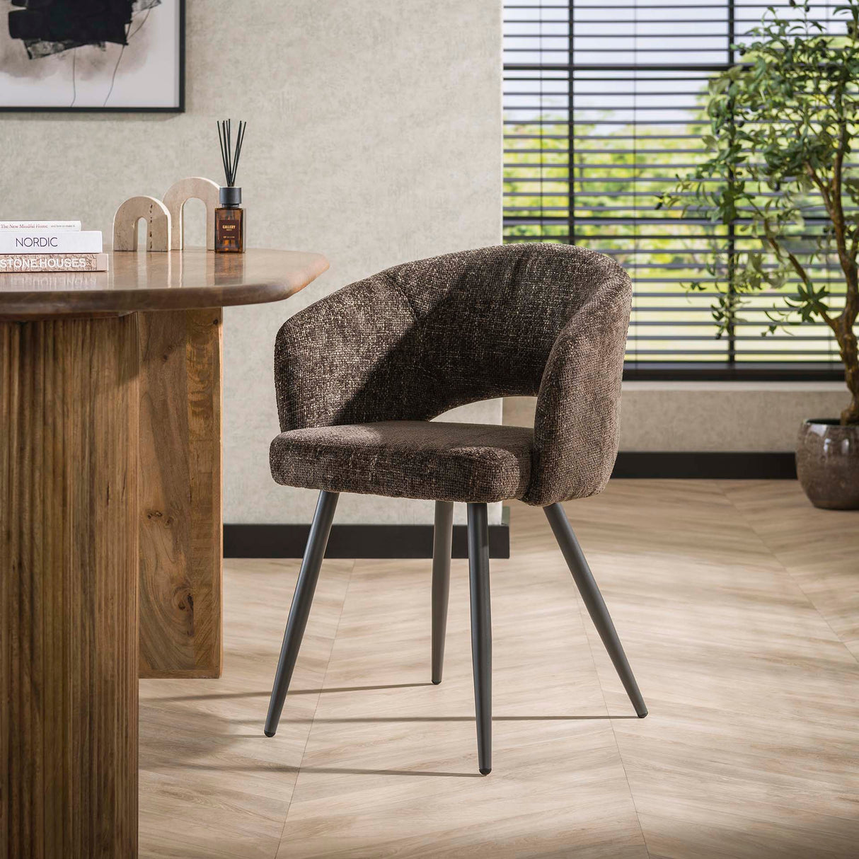 Modern Dining Chair Brown Cargo Tissee Fabric
