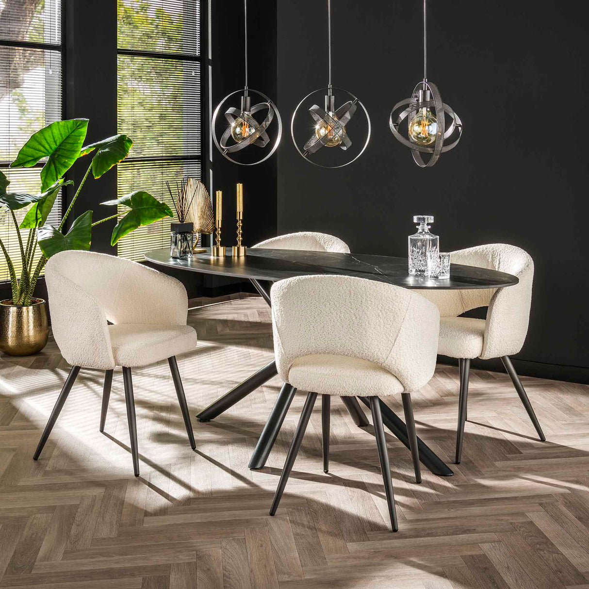 Modern Dining Chair White Cargo Bouclé Fabric