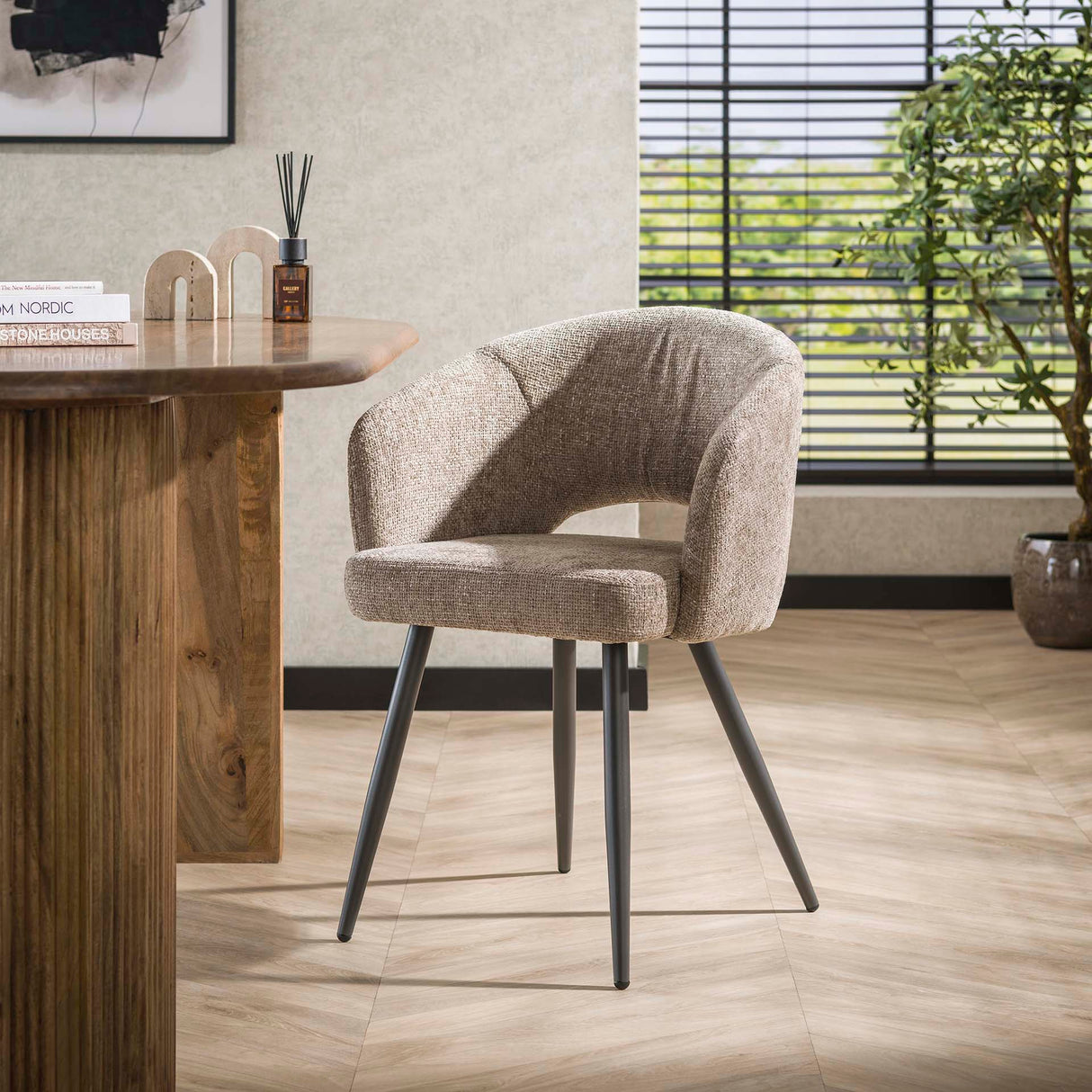 Modern Dining Chair Sand Cargo Tissee Fabric
