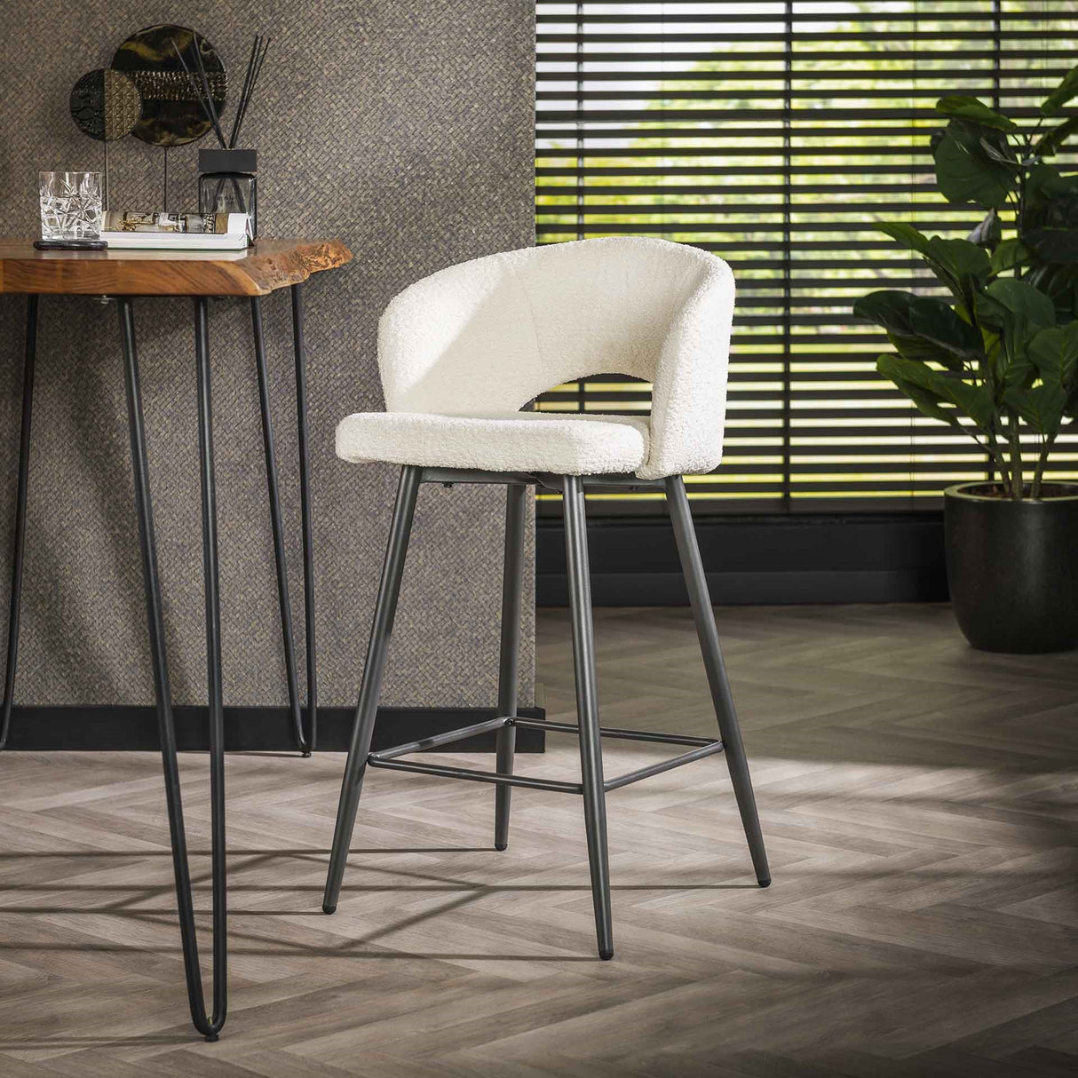 Modern White Alba Bouclé Fabric Bar Stool
