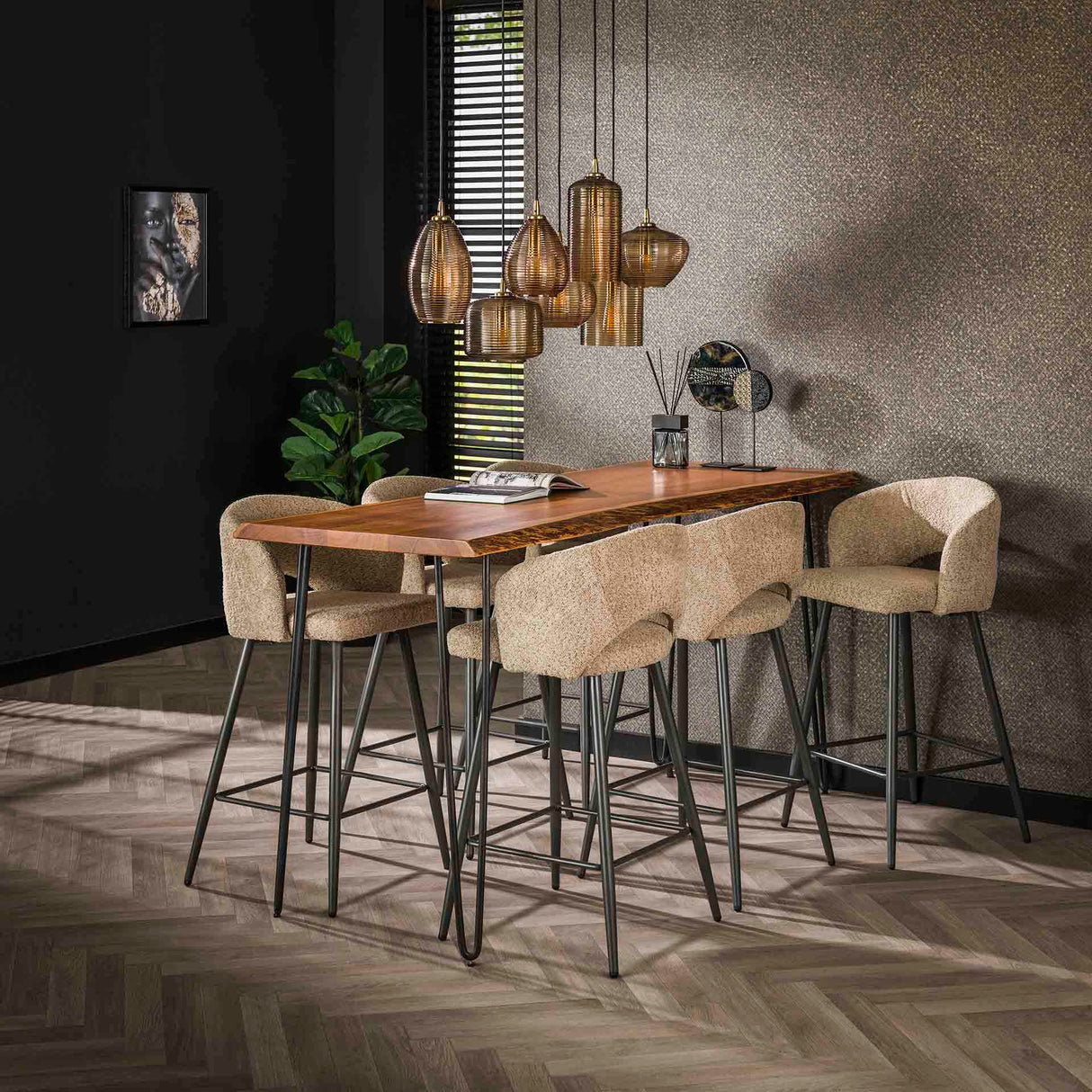 Modern Sand Alba Bouclé Fabric Bar Stool