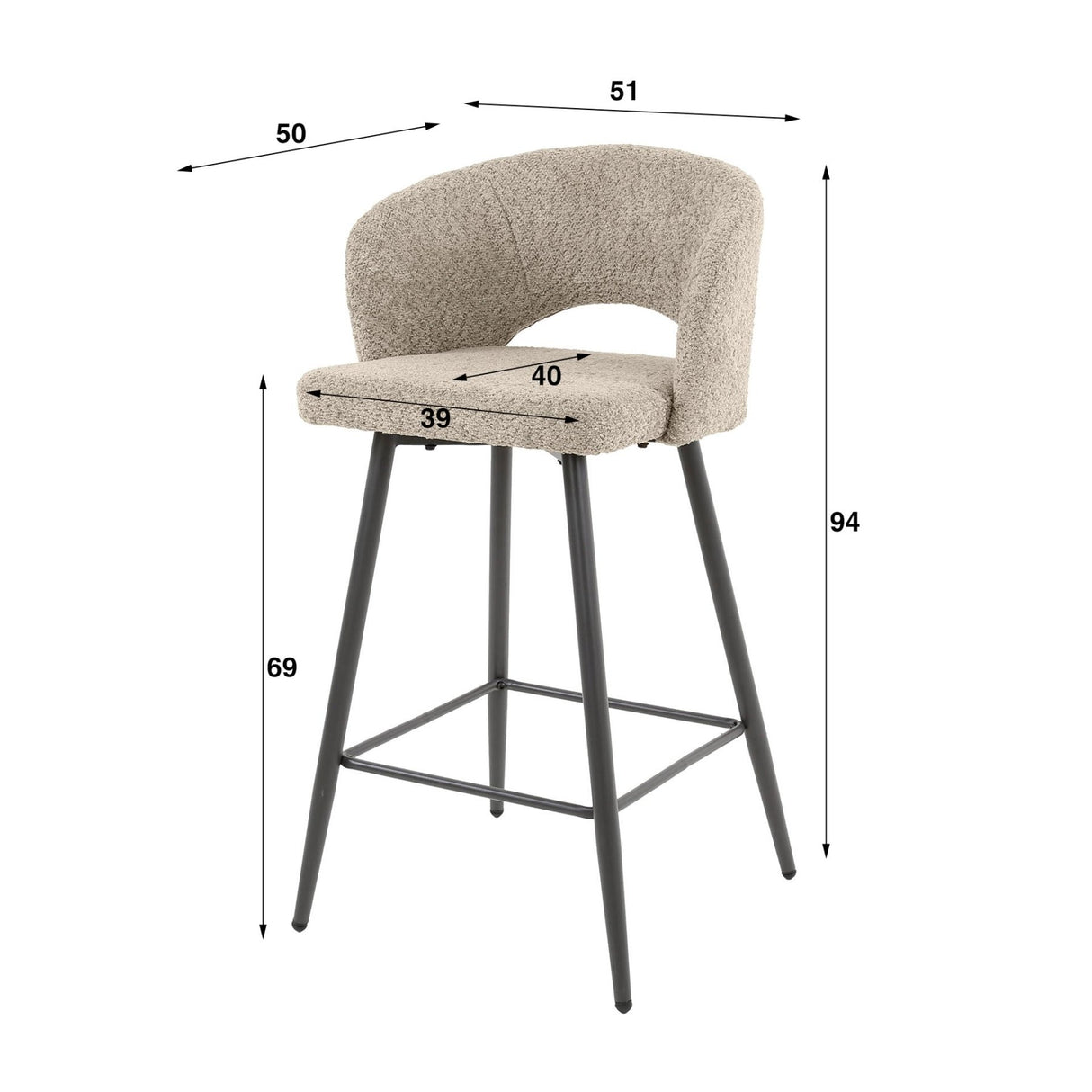Modern Sand Alba Bouclé Fabric Bar Stool