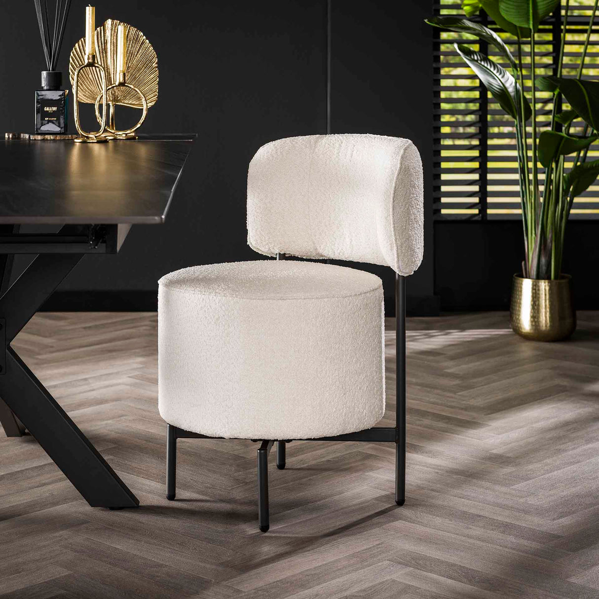 Set of 2 dining chairs Dante Bouclé white swivel