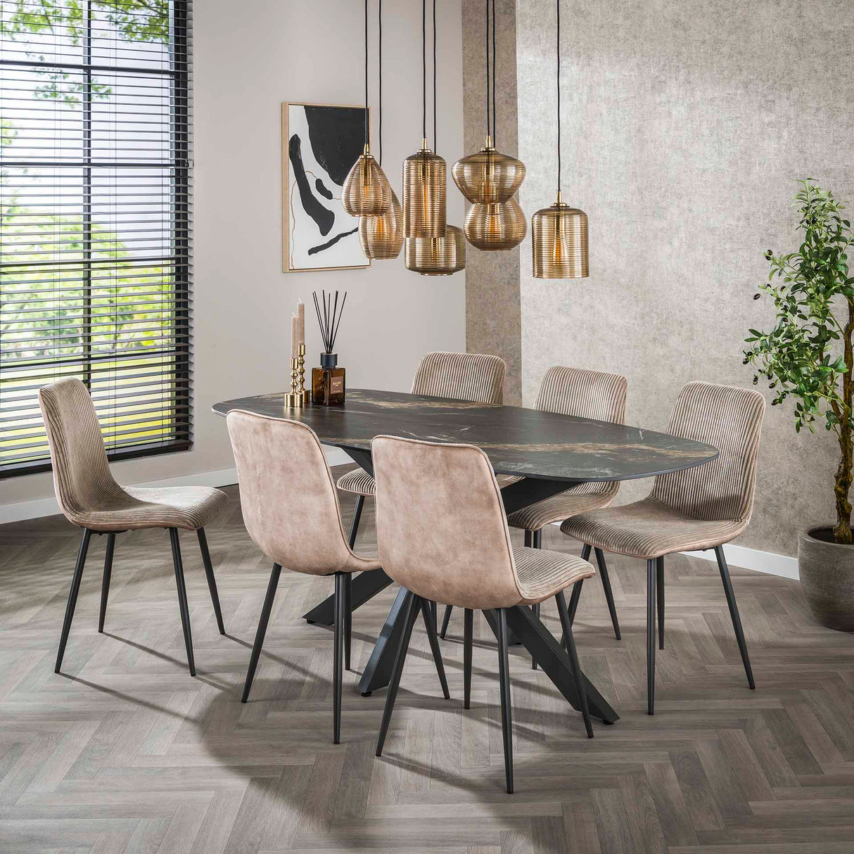 Set of 4 dining chairs Lento Rib Rock sand