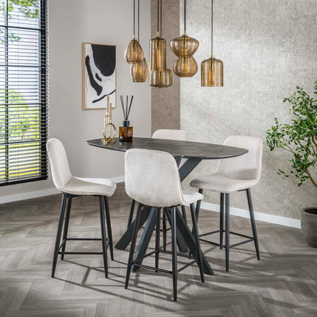 Modern Bar Stool Lento Rib Rock Fabric Ivory Ribbed Structure