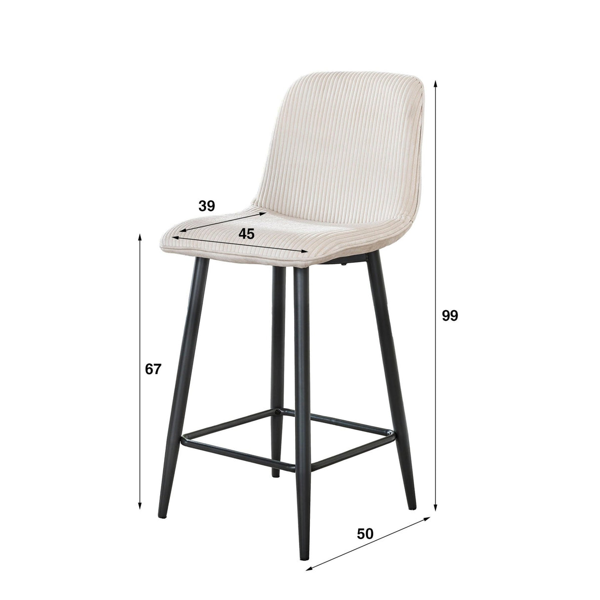 Modern Bar Stool Lento Rib Rock Fabric Ivory Ribbed Structure