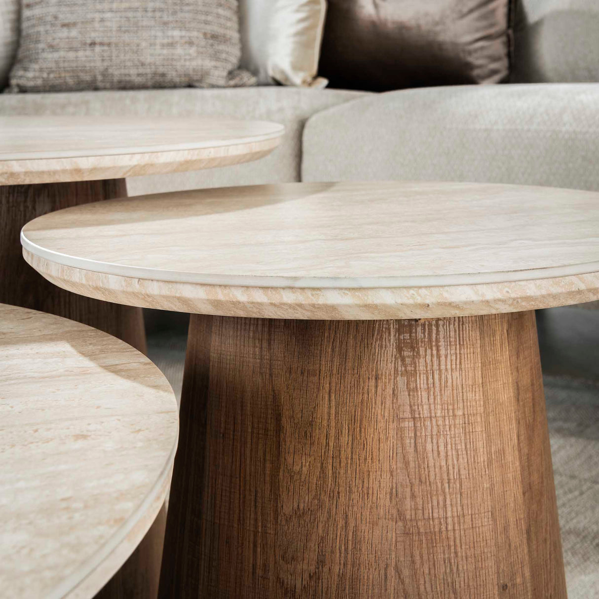 Trio Ø80 Coffee Table Set Ceramic Travertine