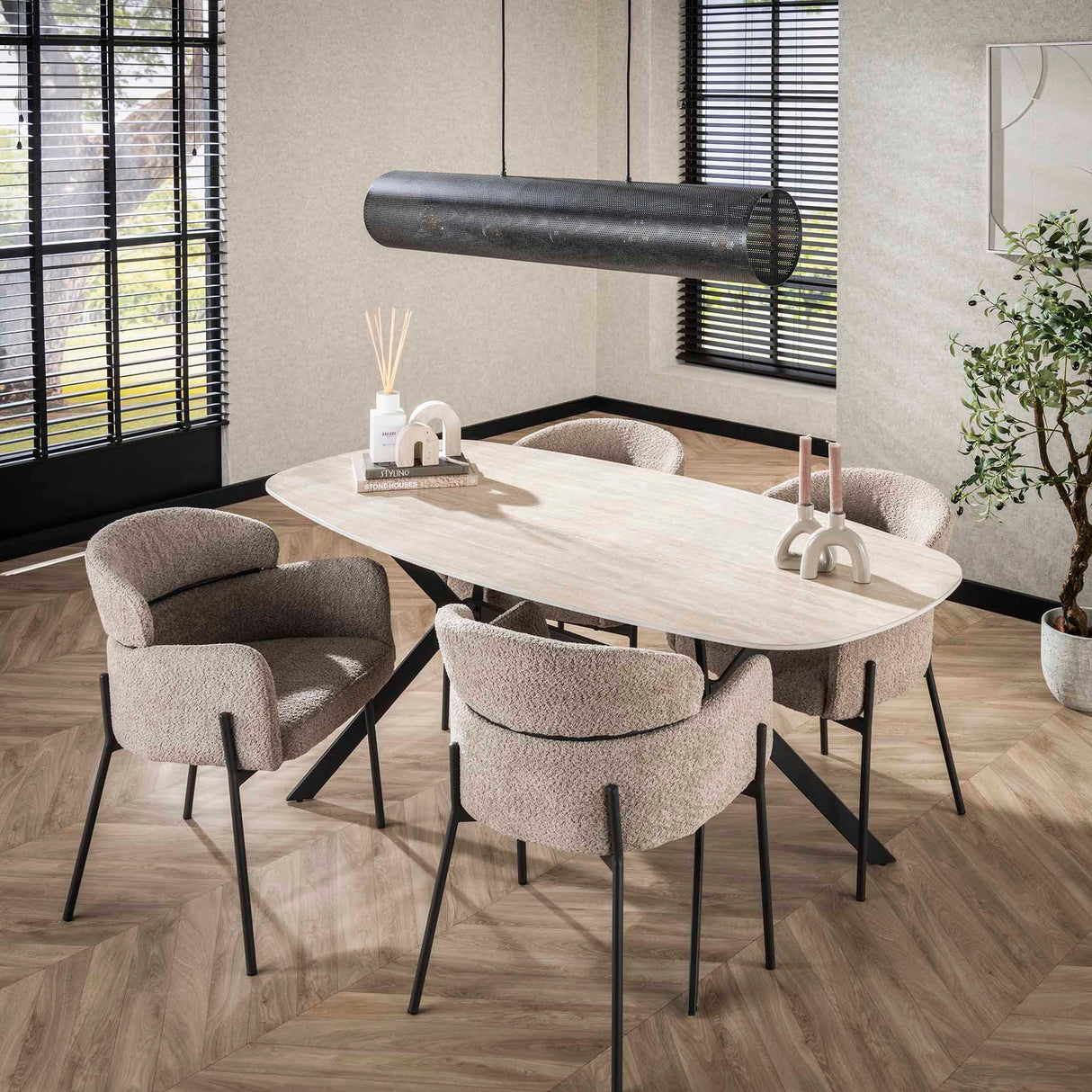 Dining Table Vesta Danish Oval Ceramic Travertine Look 180 cm