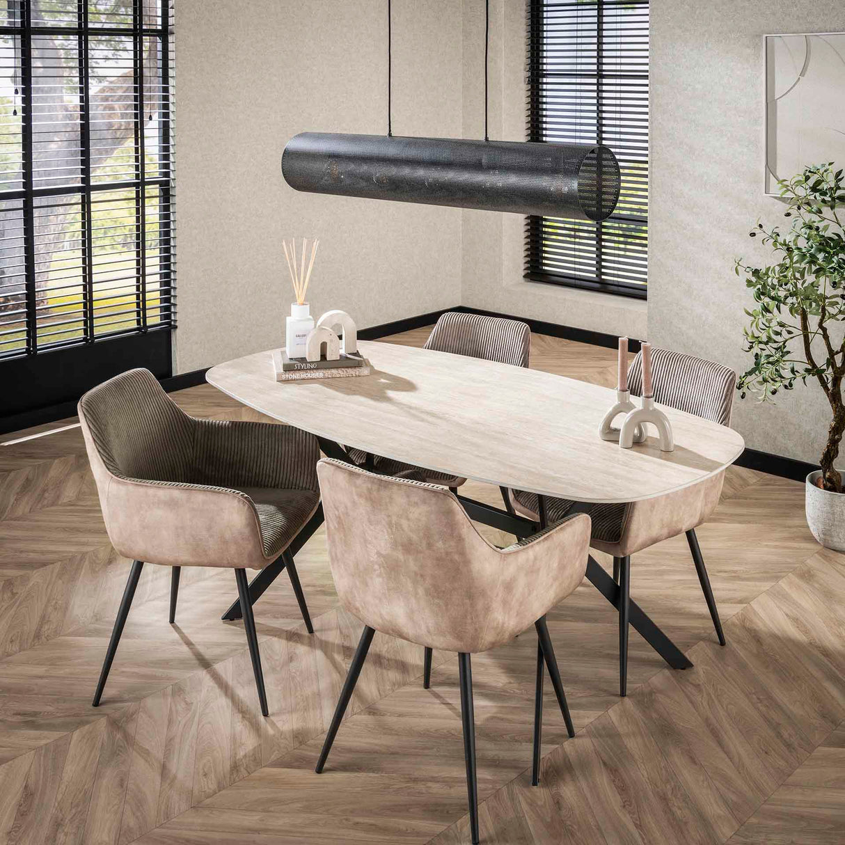 Dining Table Vesta Danish Oval Ceramic Travertine Look 180 cm
