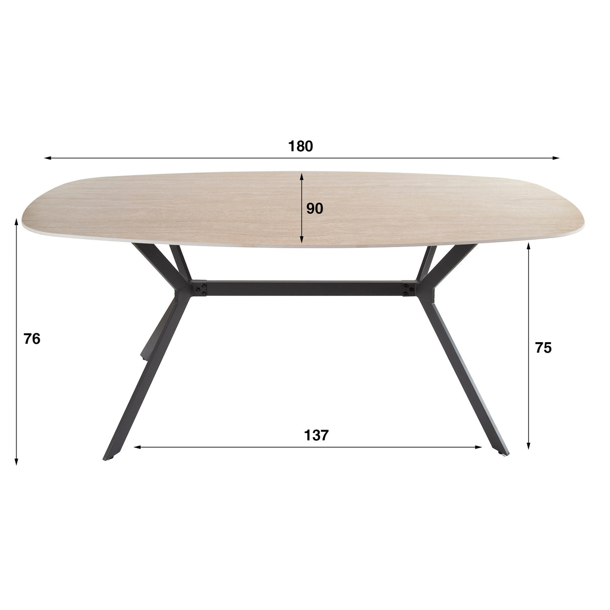 Dining Table Vesta Danish Oval Ceramic Travertine Look 180 cm