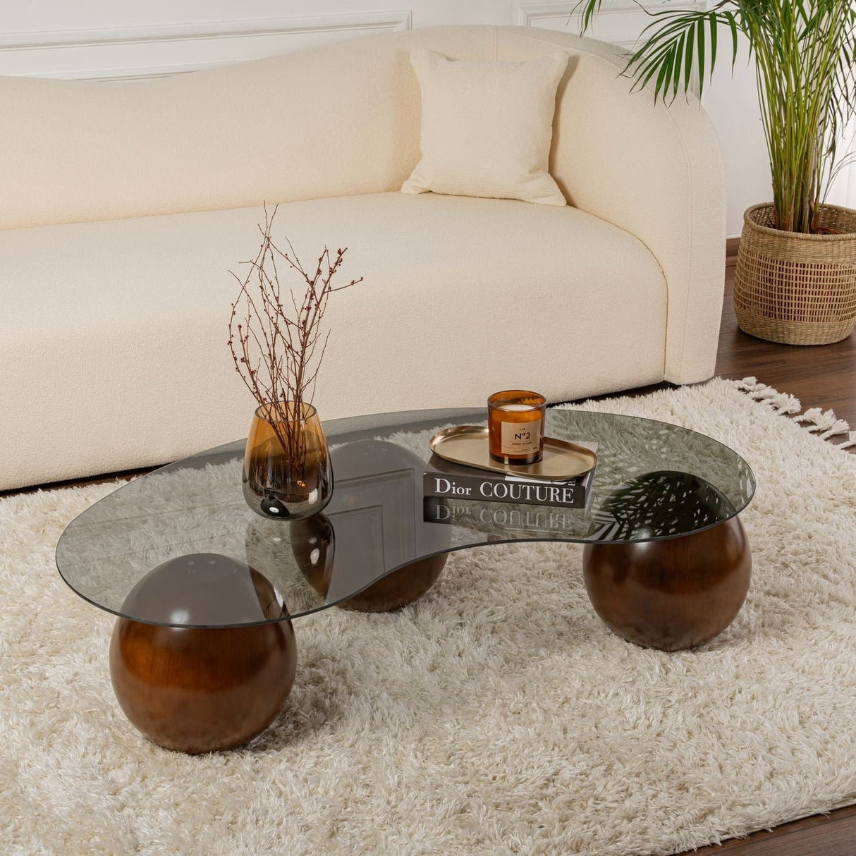 Living room table Sphere Walnut and Grey 120x70 cm Walnut Grey Tempered glass