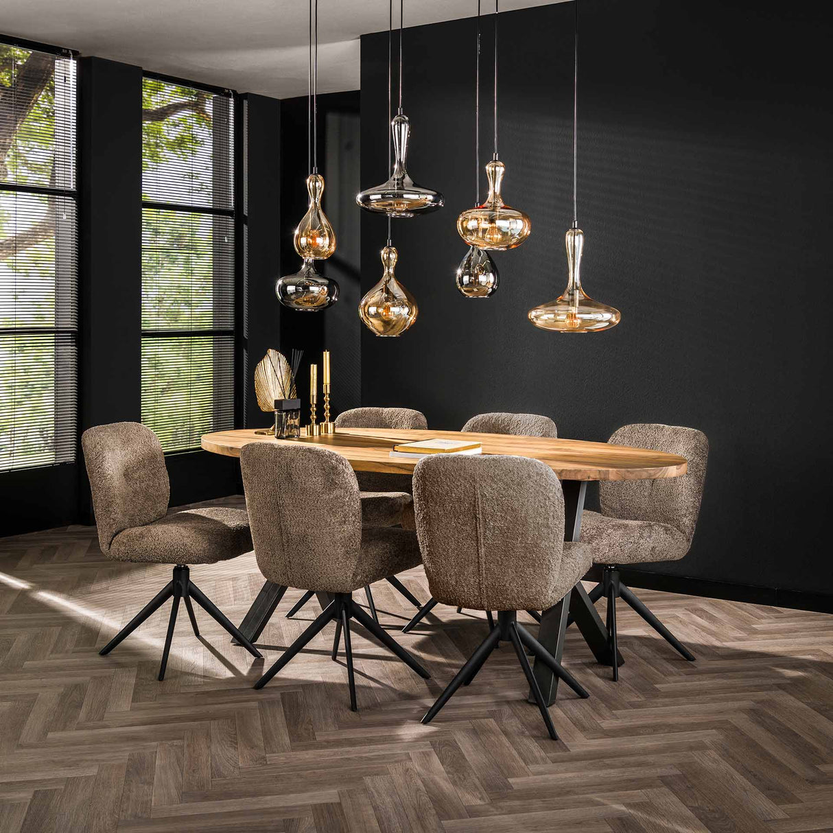 Swivel Dining Chair Taupe Bouclé Lirio Swiveling