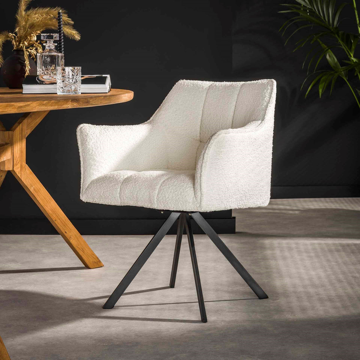 Set of 2 Dining Chairs Lino Bouclé white swivel