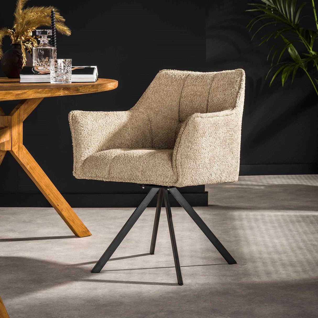 Set of 2 Dining Chairs Lino Bouclé Sand swivel Raster