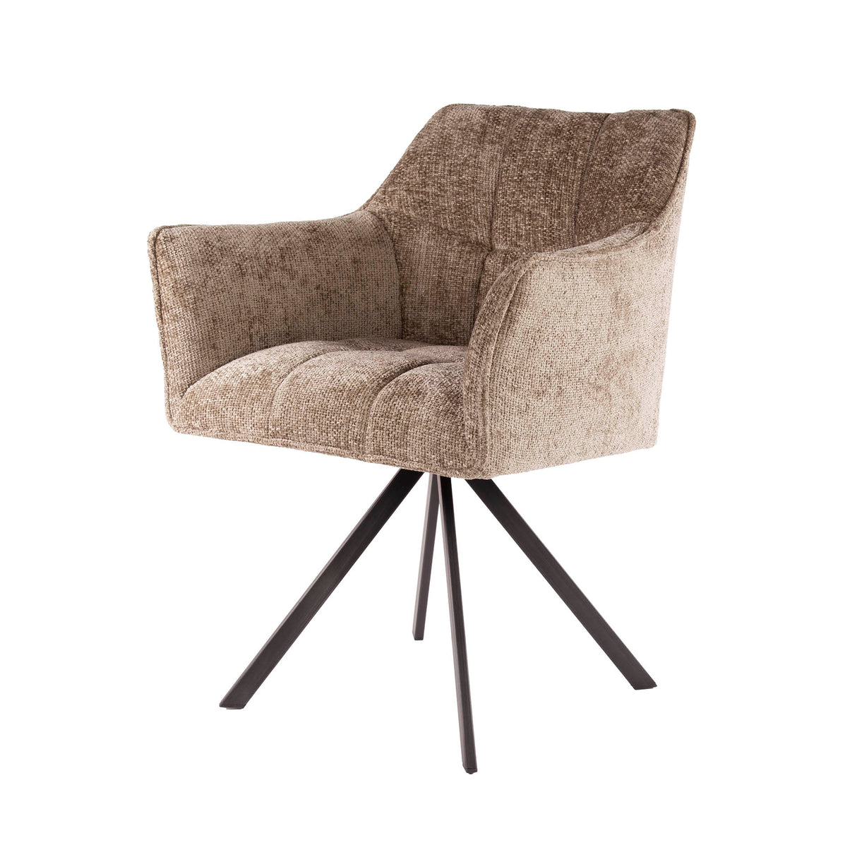 Set of 2 Dining Chairs Lino Chenille Fabric Rich Champagne Swivel