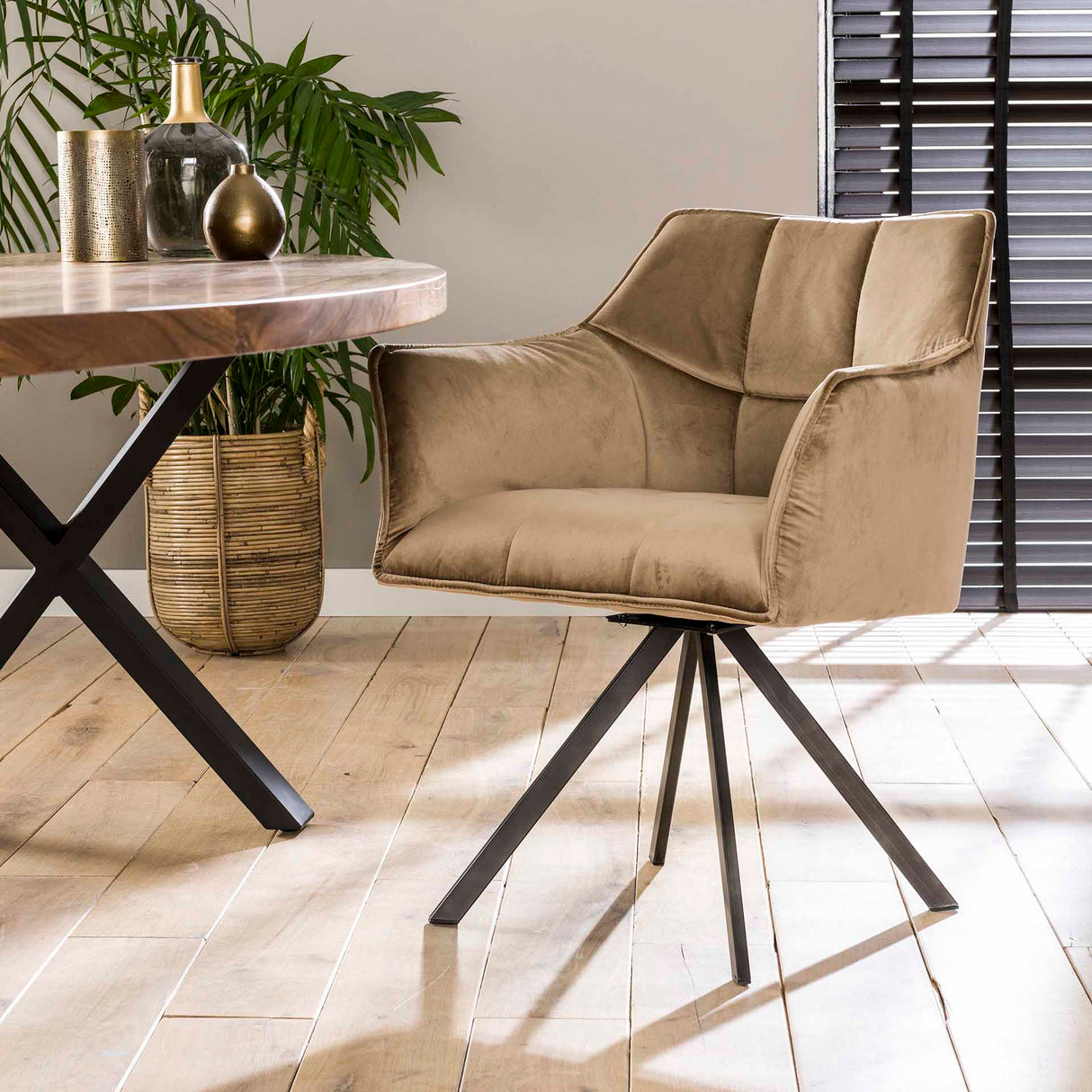 Set of 2 Dining Chairs Lino Velvet Champagne Swivel