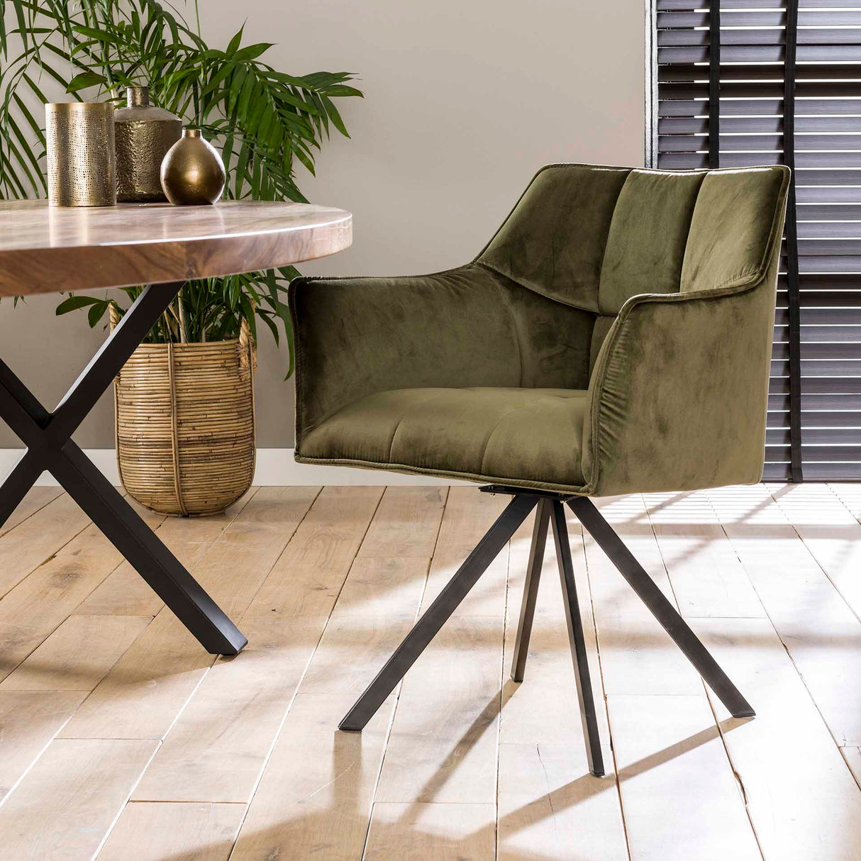 Set of 2 Dining Chairs Lino Velvet Green Swivel