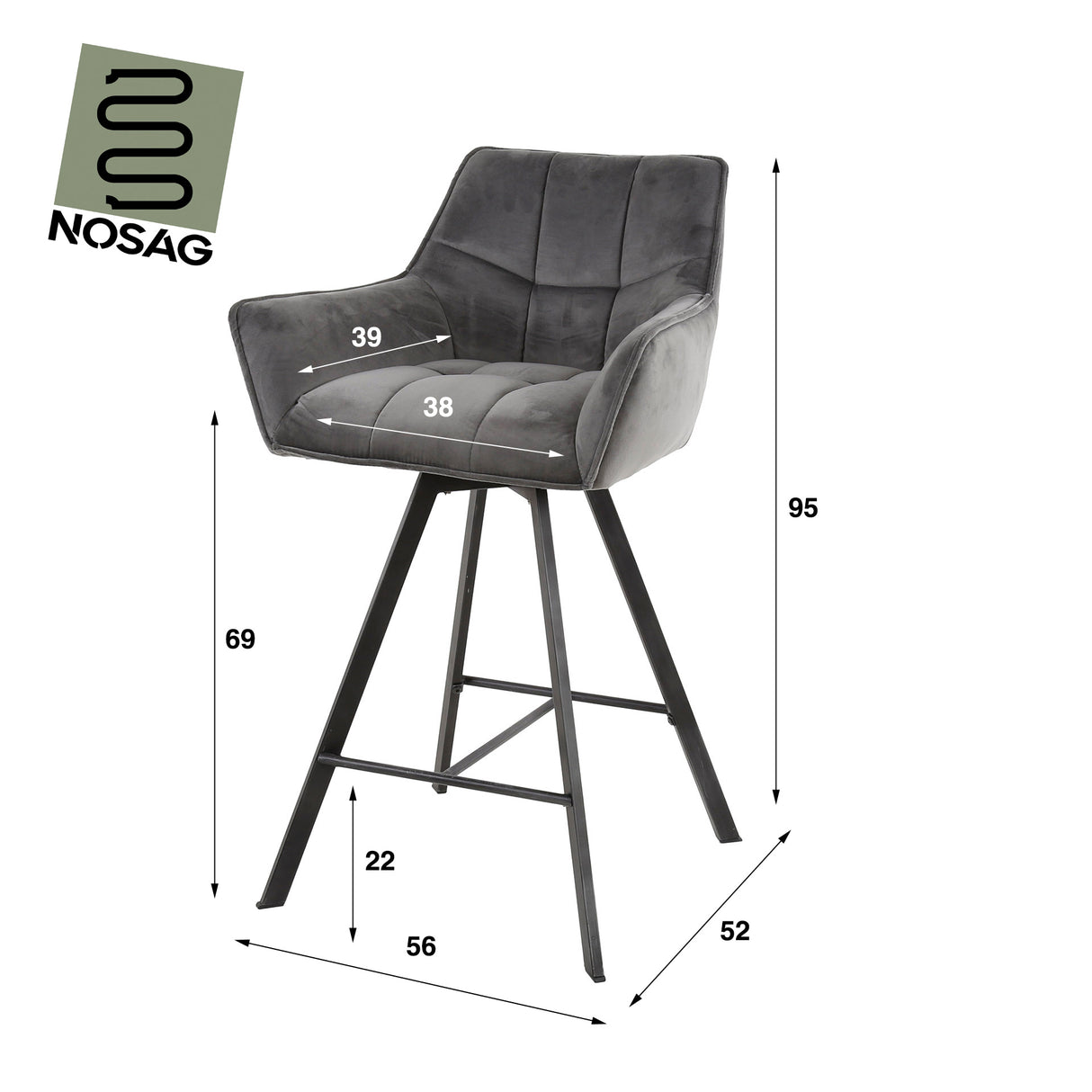 Set of 2 Lino Velvet Antracite Bar Stools Swivel