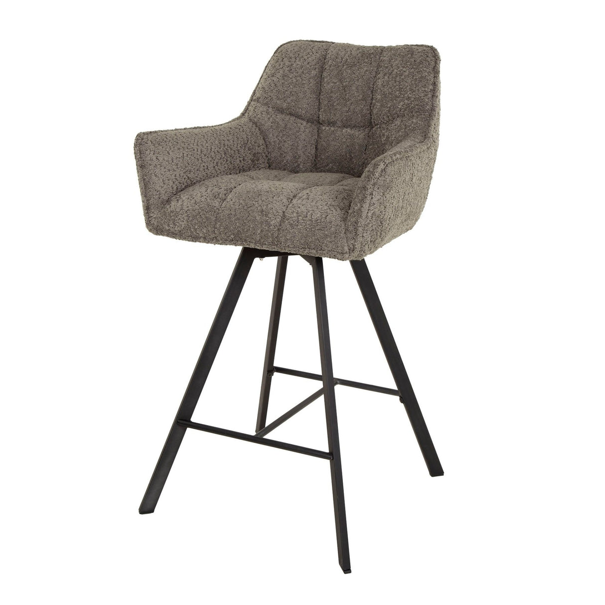 Set of 2 Lino Bouclé Taupe Bar Stools Swivel