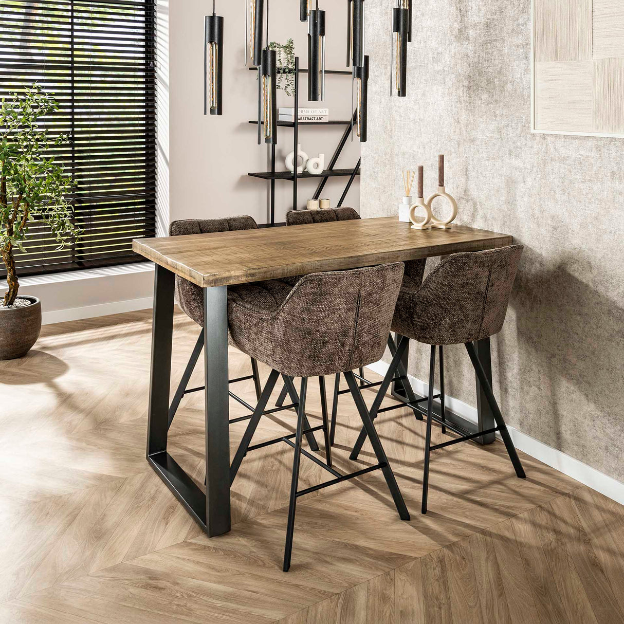 Set of 2 Bar Stools Lino Chenille Fabric Rich Taupe Swivel