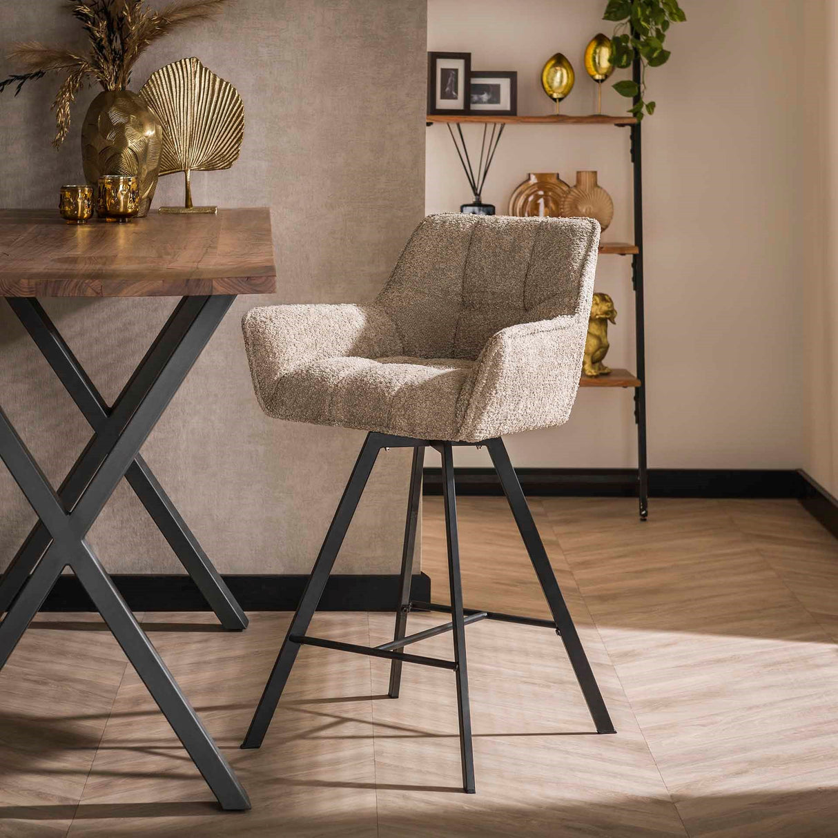 Set of 2 Lino Bouclé Sand Bar Stools Rotatable Grid