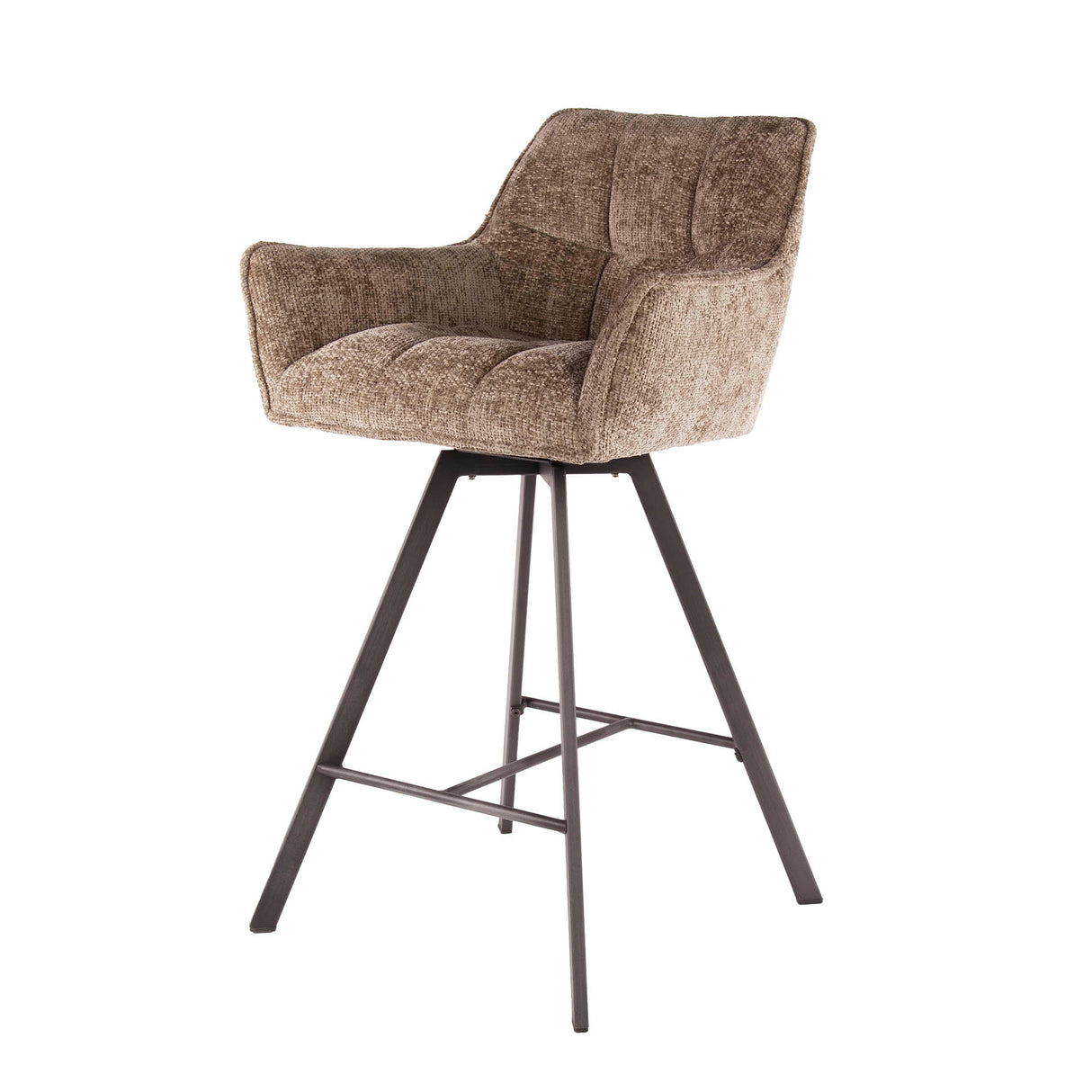 Set of 2 Bar Stools Lino Chenille Fabric Rich Champagne Swivel