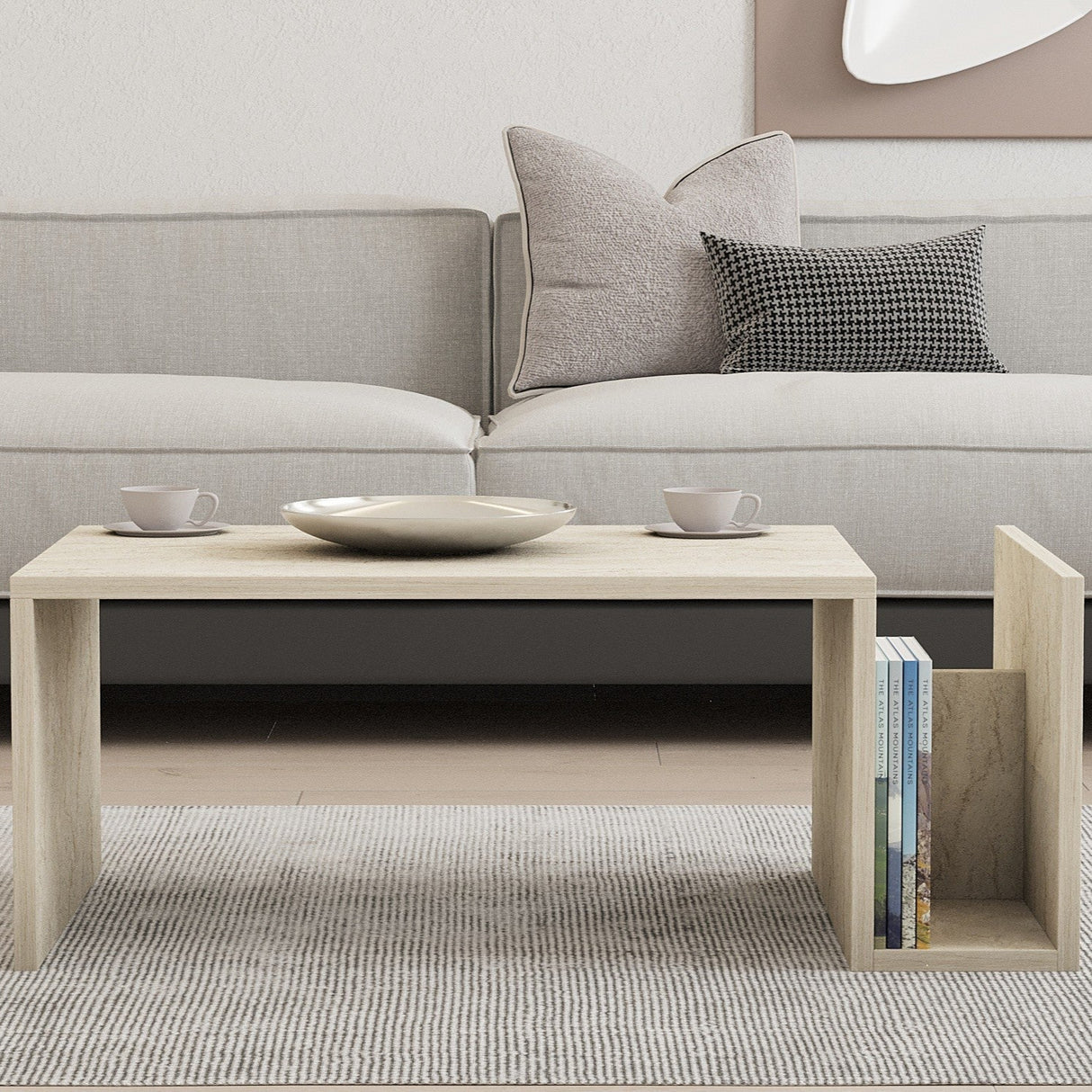 Rectangular Travertine Coffee Table Mebo - With Book Holder - 87x50 cm