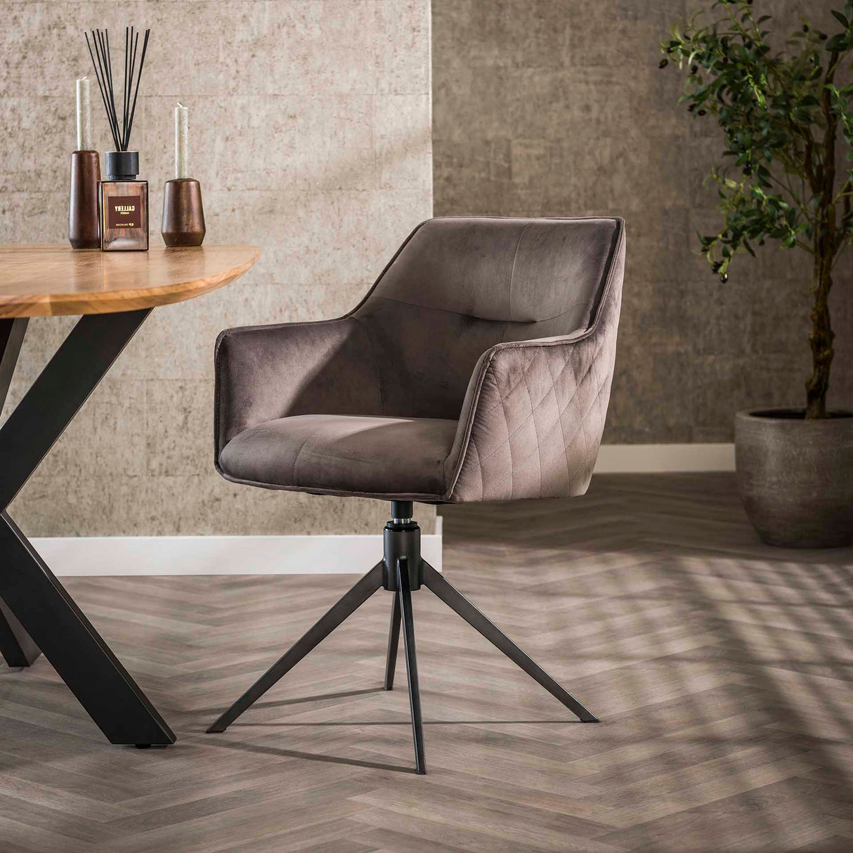 Set of 2 dining chairs Chia Velvet Anthracite Rotatable