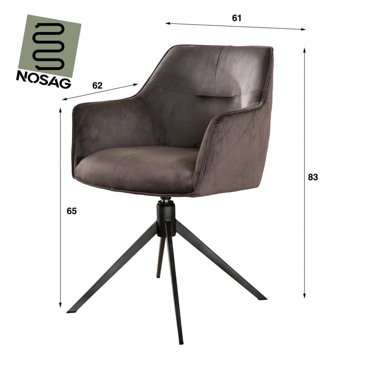 Set of 2 dining chairs Chia Velvet Anthracite Rotatable