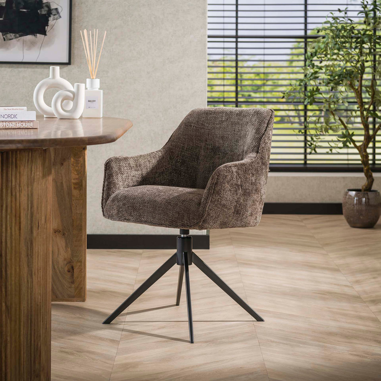 Set of 2 dining chairs Chia Rich Fabric Taupe Rotatable