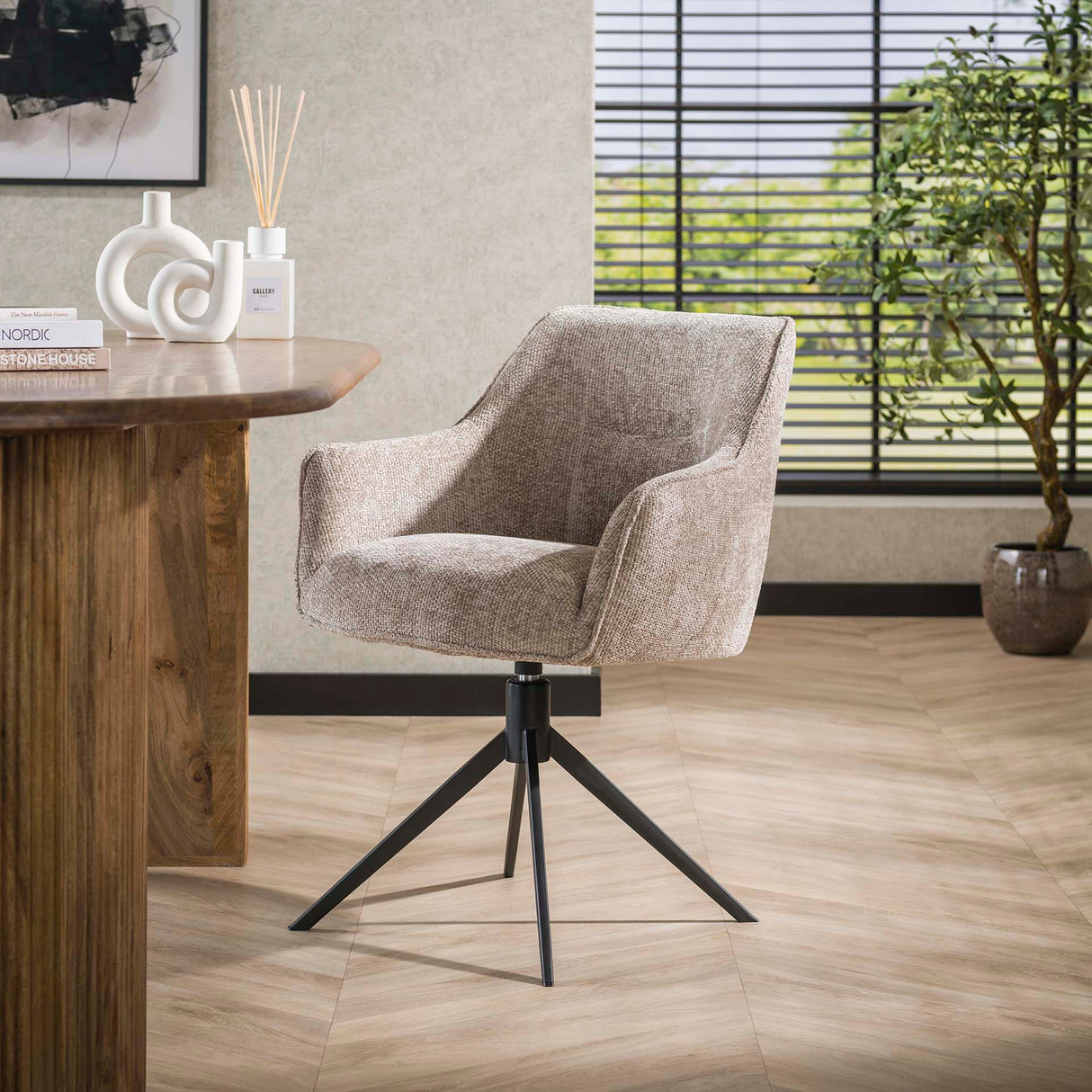 Set of 2 dining chairs Chia Rich Fabric Sand Swiveling