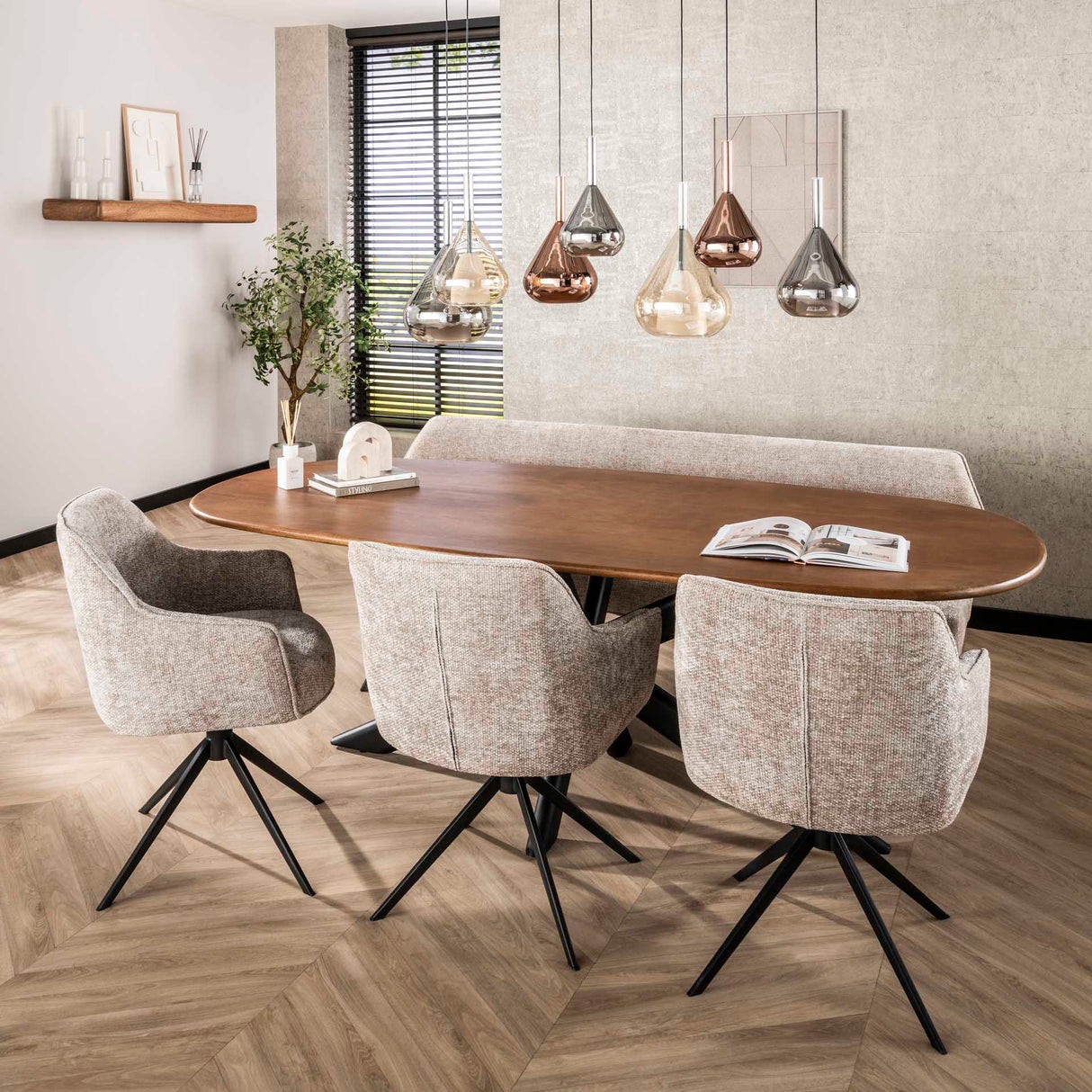 Set of 2 dining chairs Chia Rich Fabric Sand Swiveling